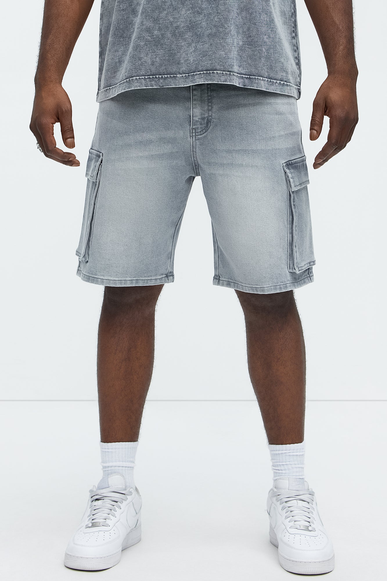 Relaxed Cornell Cargo Denim Shorts - Slate Grey