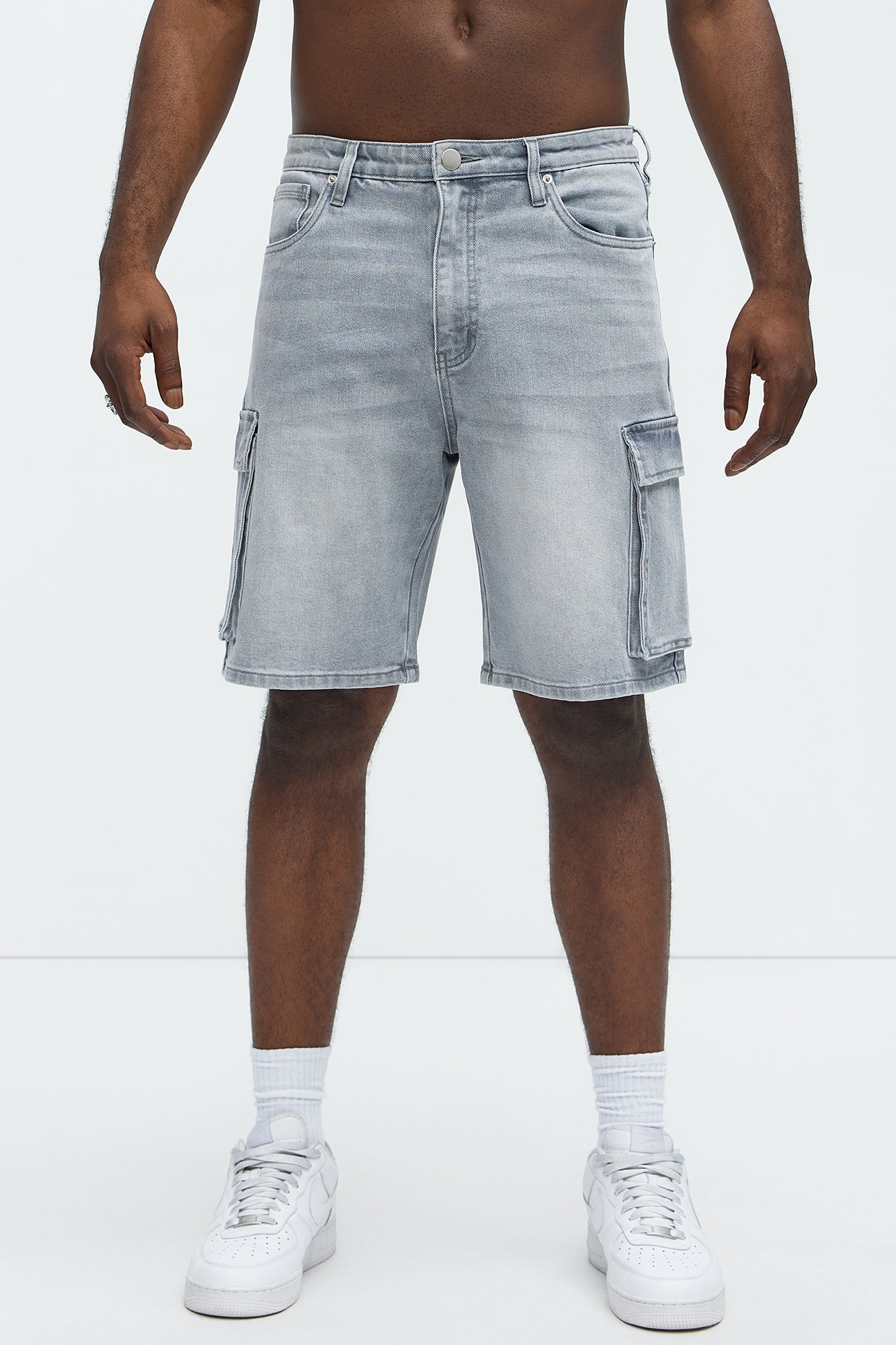 Relaxed Cornell Cargo Denim Shorts - Slate Grey