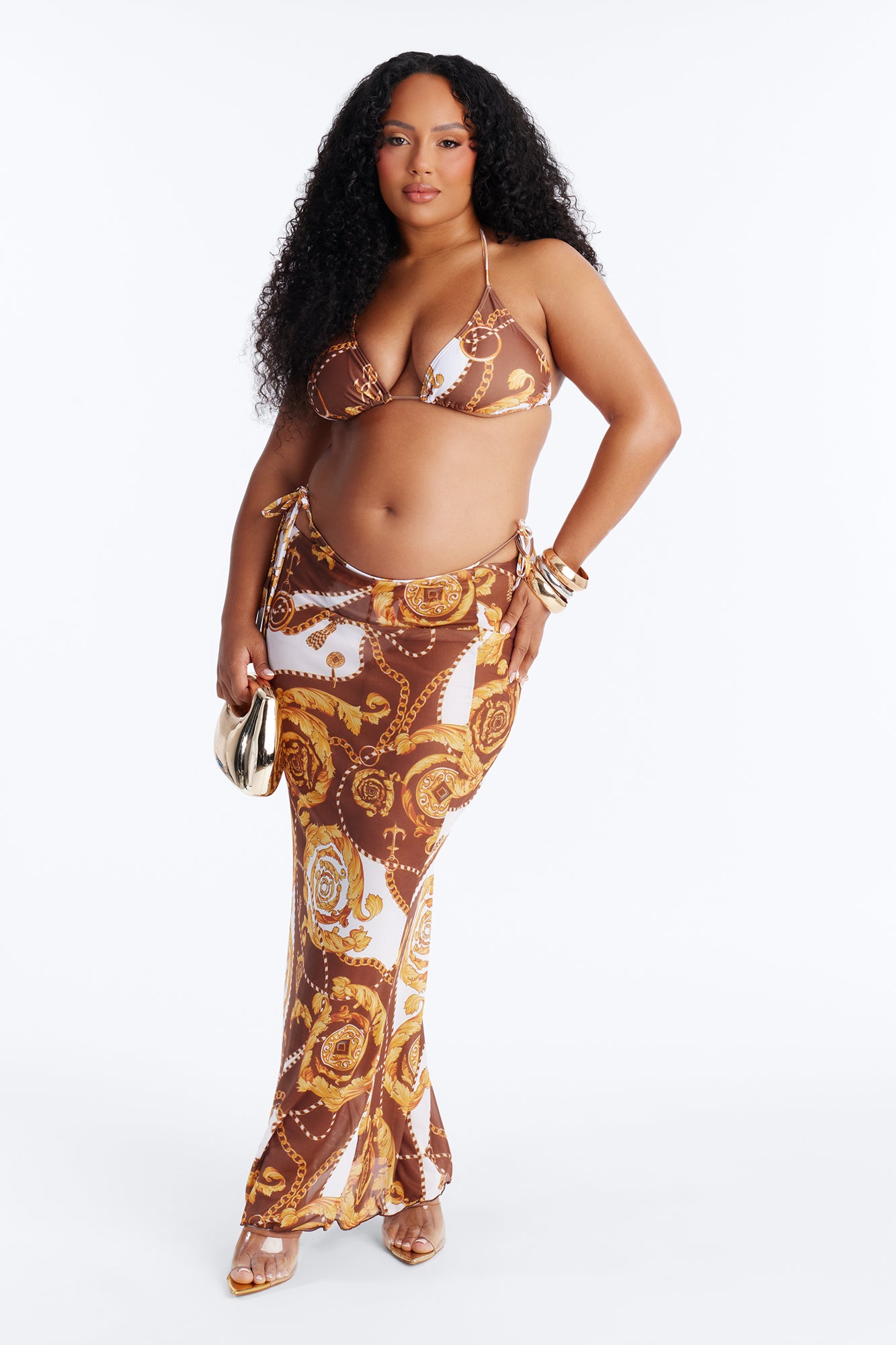 Coronado Beach Cutie Bikini And Sarong - Brown/combo