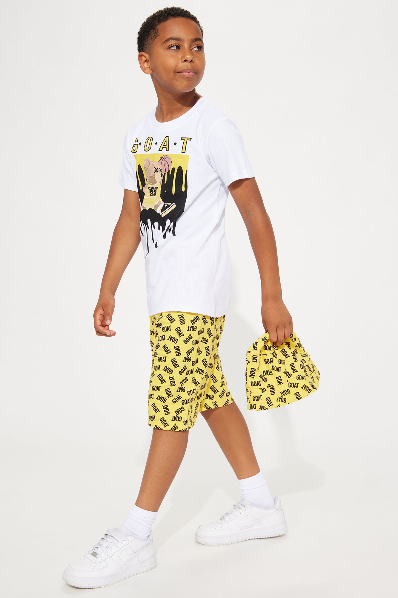 Mini Jump Around Goat Short Set With Hat - Mustard/combo