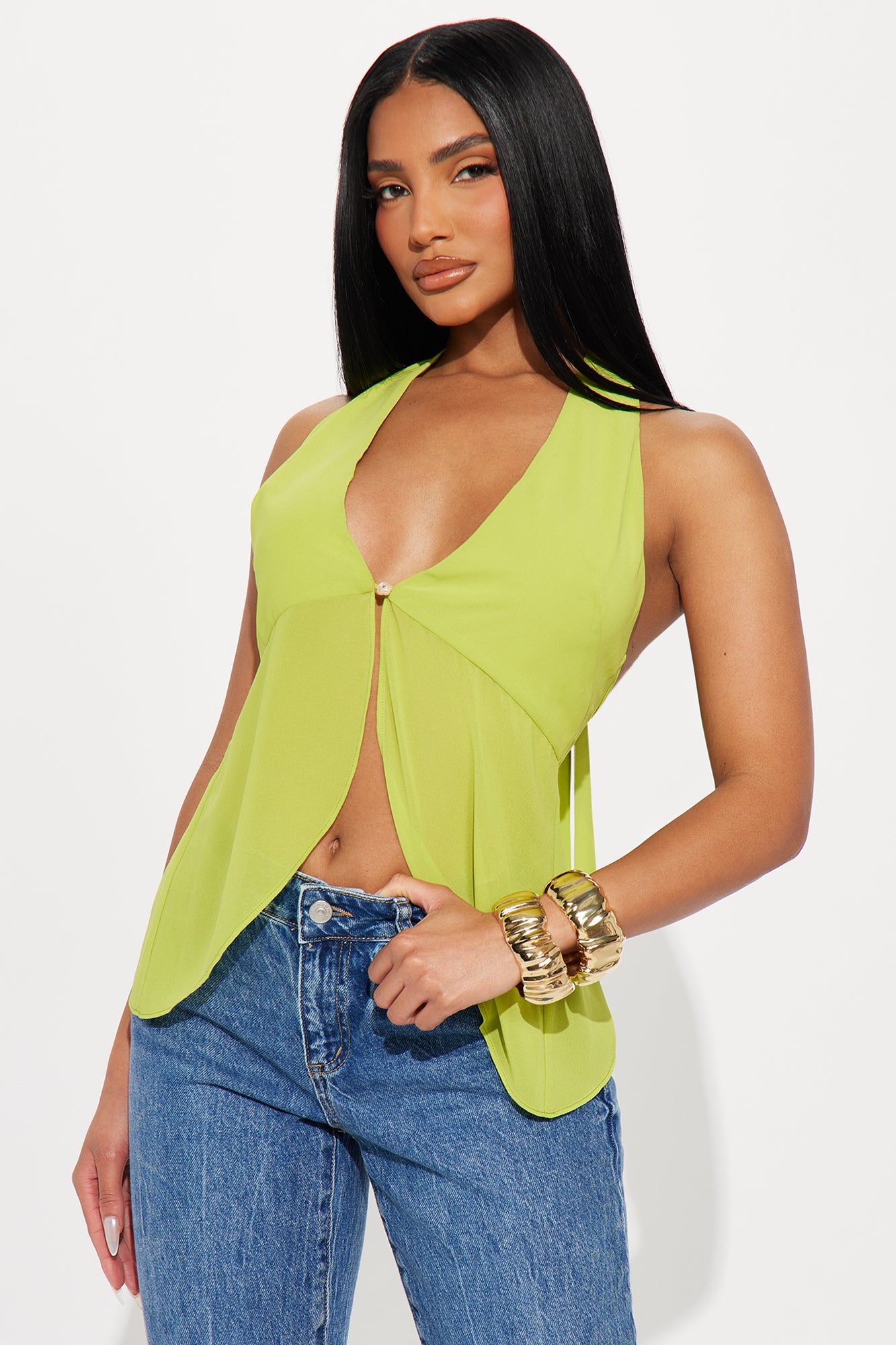 Halley Flyaway Halter Chiffon Top - Lime