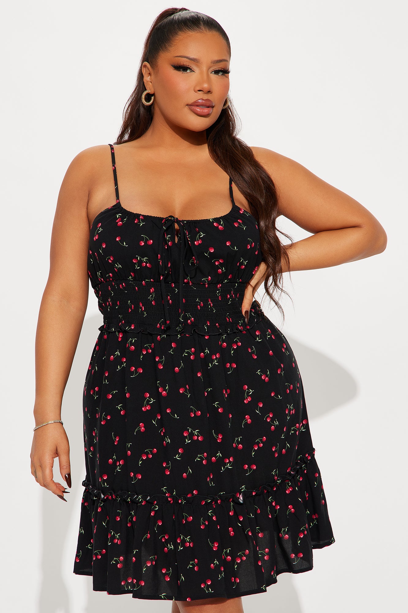 Melinda Smocked Mini Dress - Black/Red