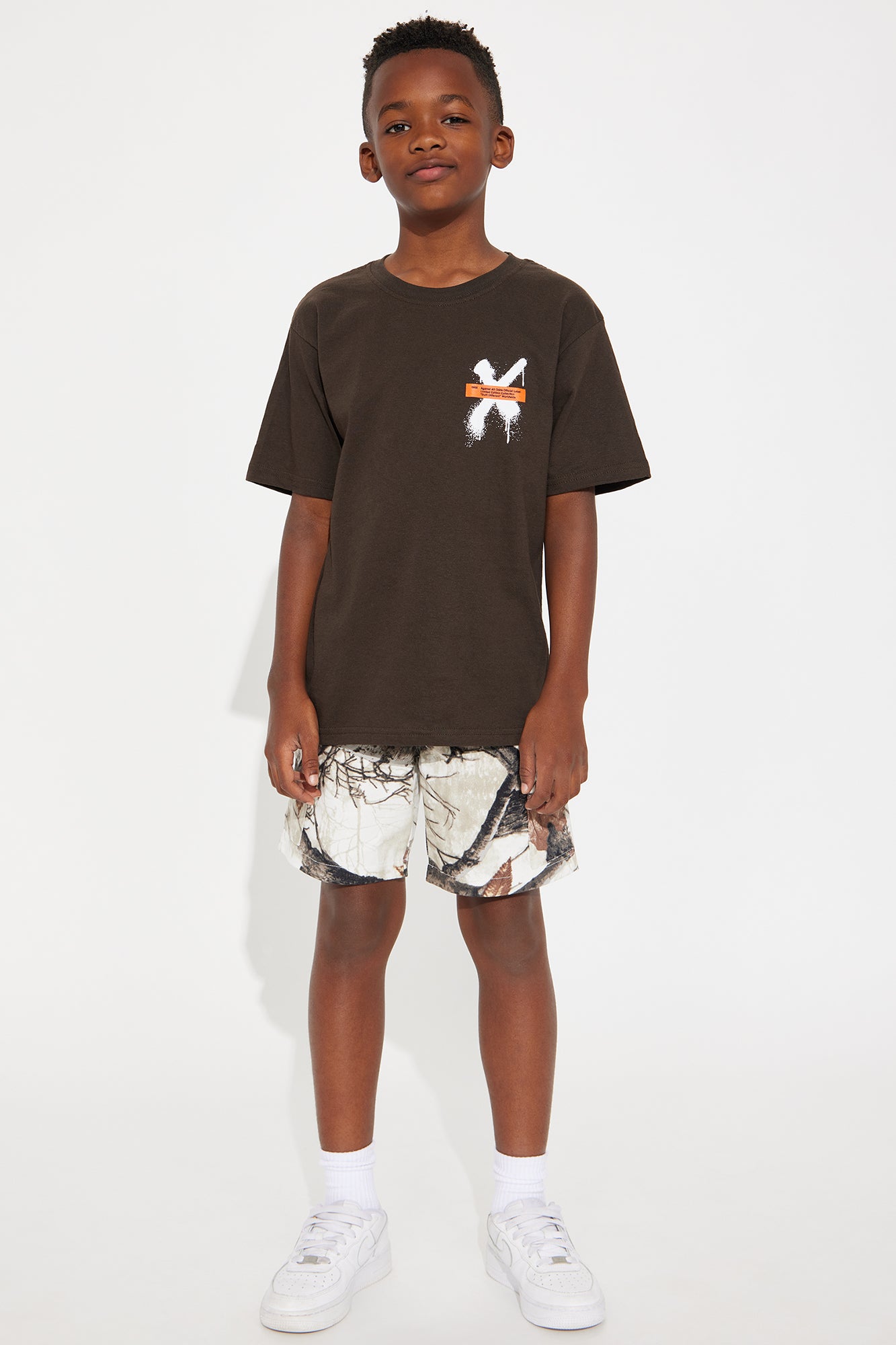 Mini X Graffiti Front/Back Short Sleeve Crew Neck T shirt - Brown