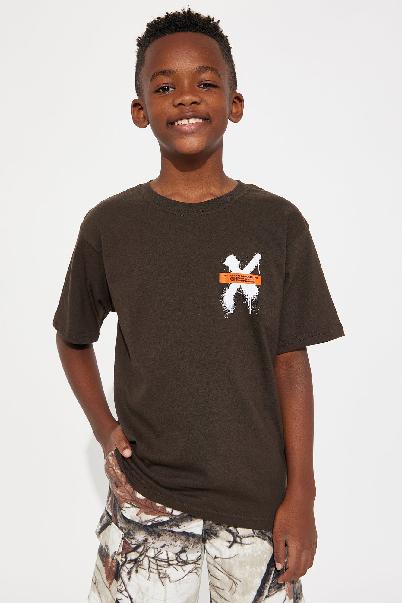 Mini X Graffiti Front/Back Short Sleeve Crew Neck T shirt - Brown