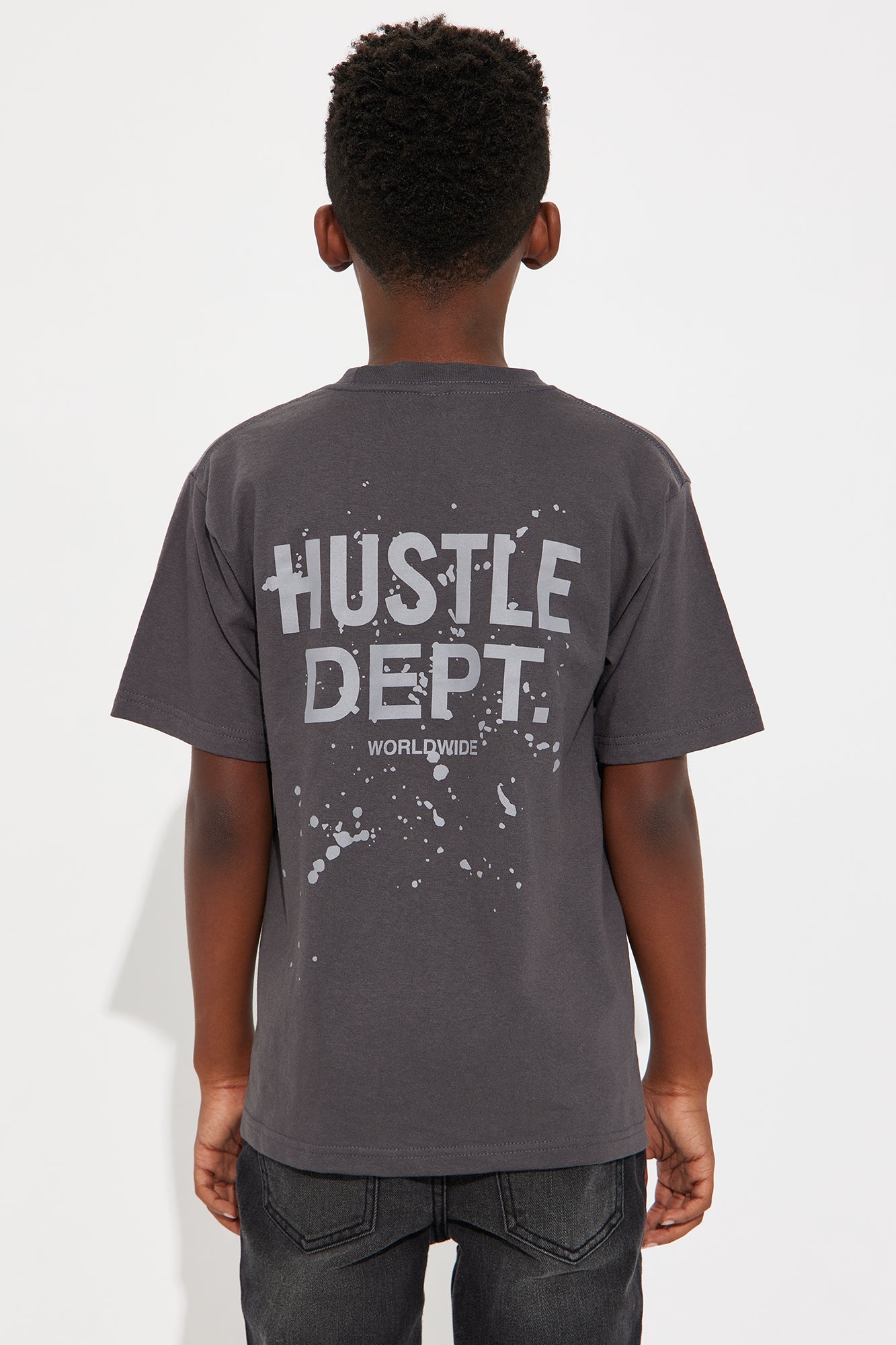 Mini Hustle Department Front/Back Short Sleeve Tee - Charcoal
