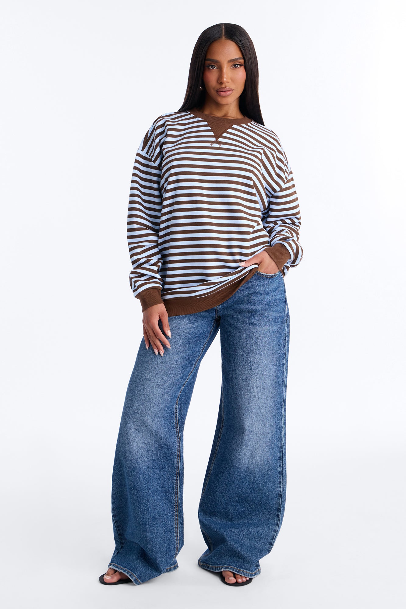 Lexi Striped Crew Neck Long Sleeve Top - Blue/combo