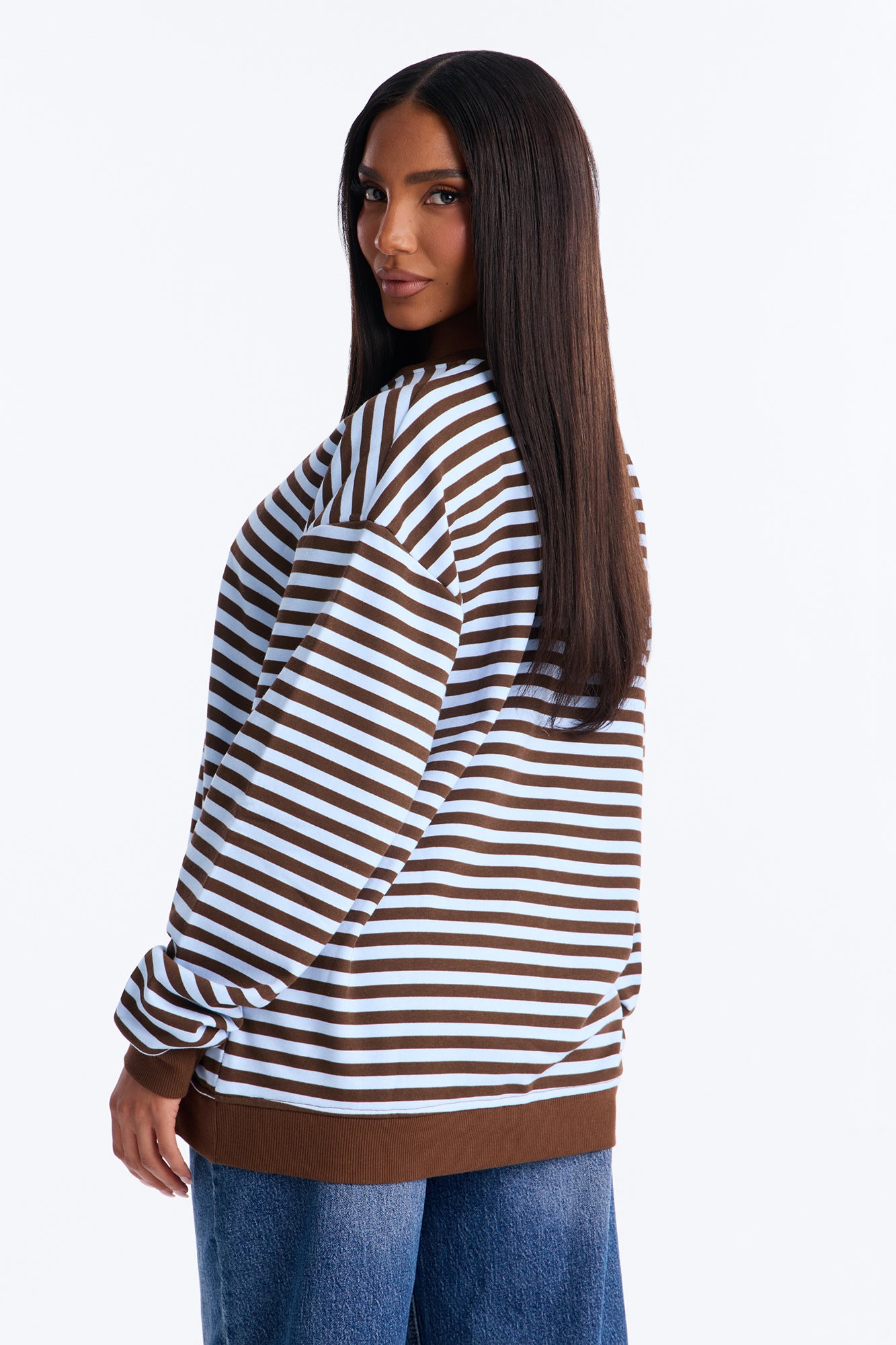 Lexi Striped Crew Neck Long Sleeve Top - Blue/combo