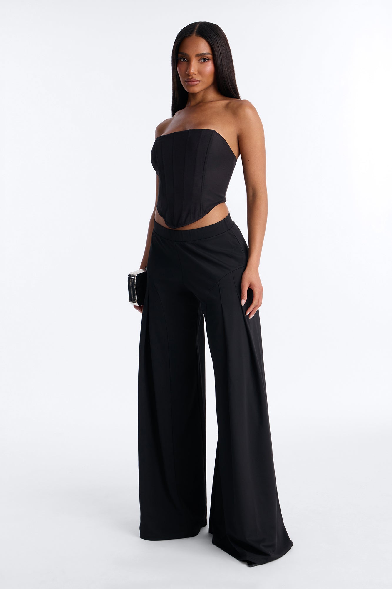 Tamara Pleated Mid Rise Super Wide Leg Pant 33″ - Black