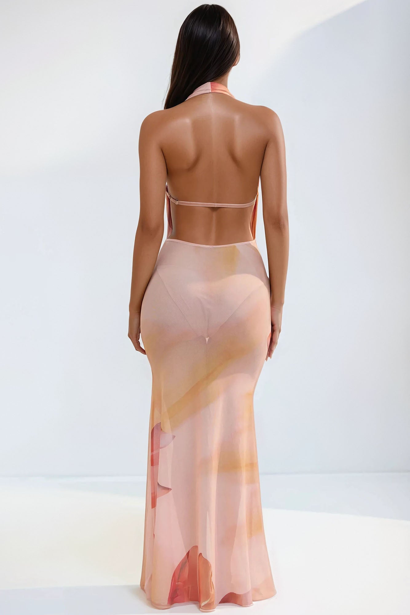 Paradise Calling Flower Mesh Cover Up Maxi Dress - Pink/combo