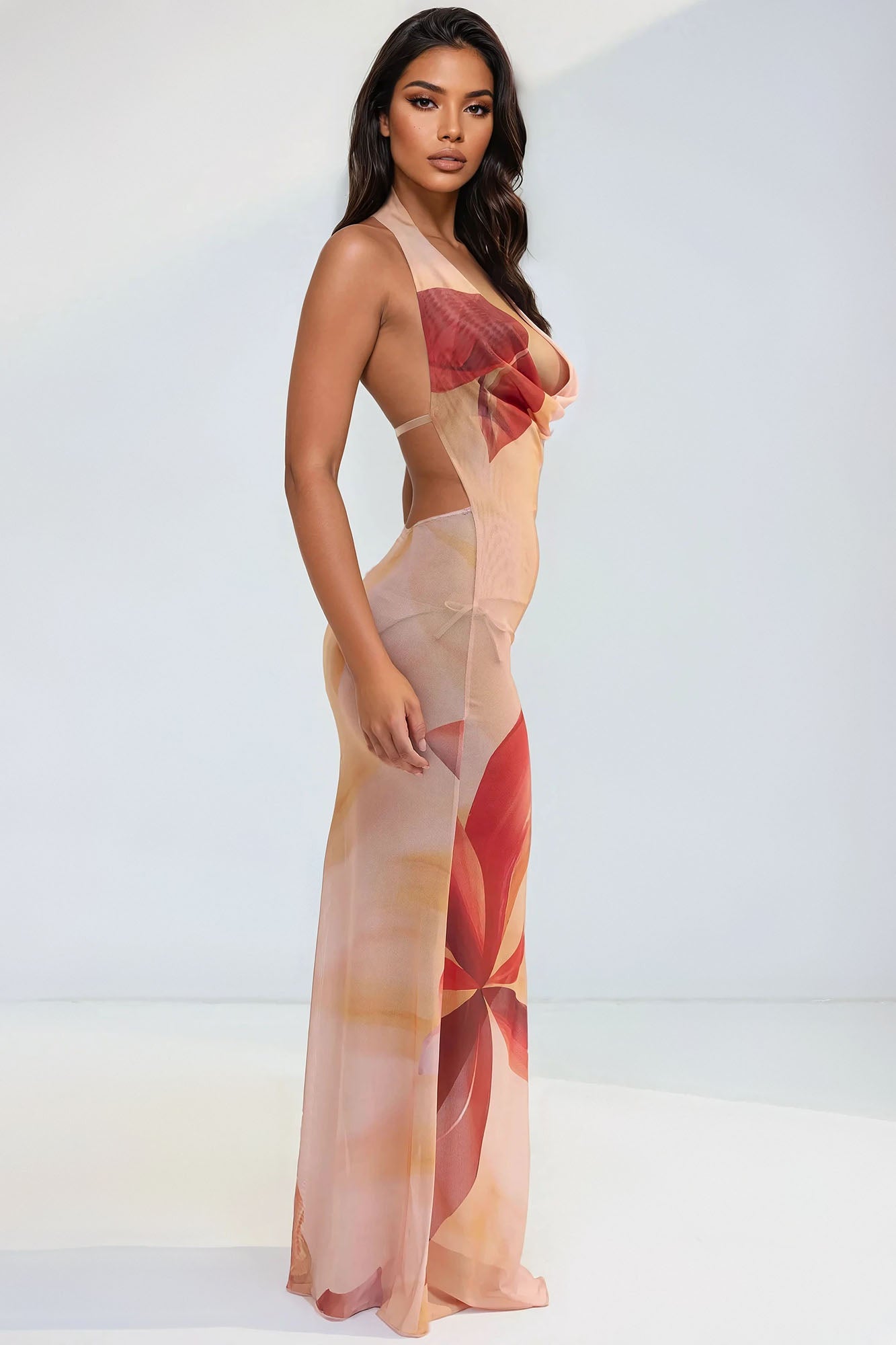 Paradise Calling Flower Mesh Cover Up Maxi Dress - Pink/combo
