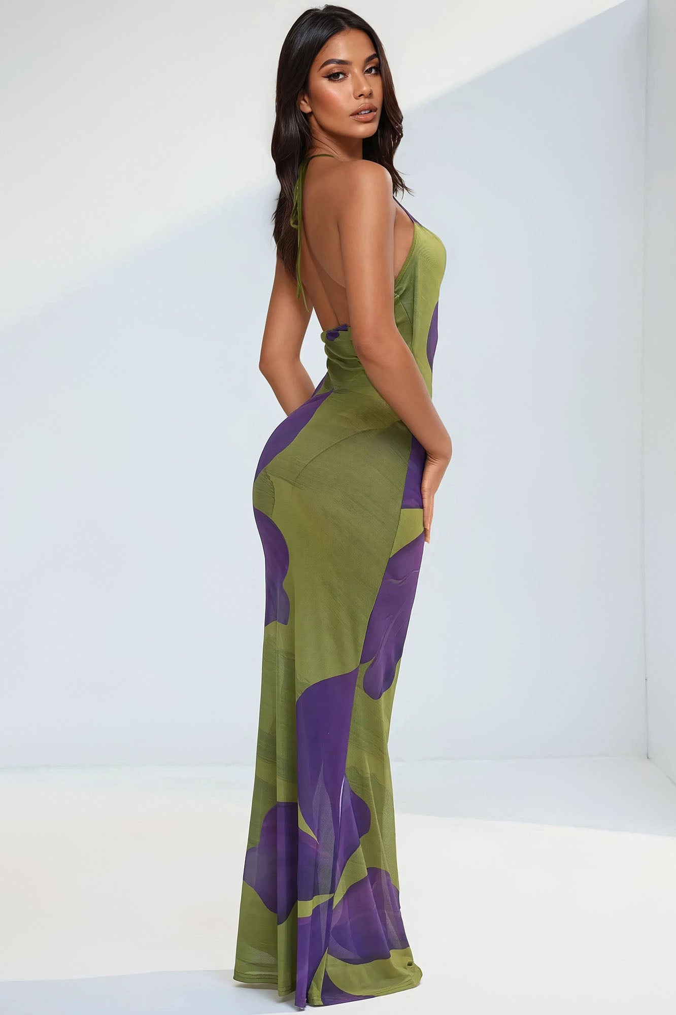 Hawaiian Sun Flower Mesh Cover Up Maxi Dress - Green/combo