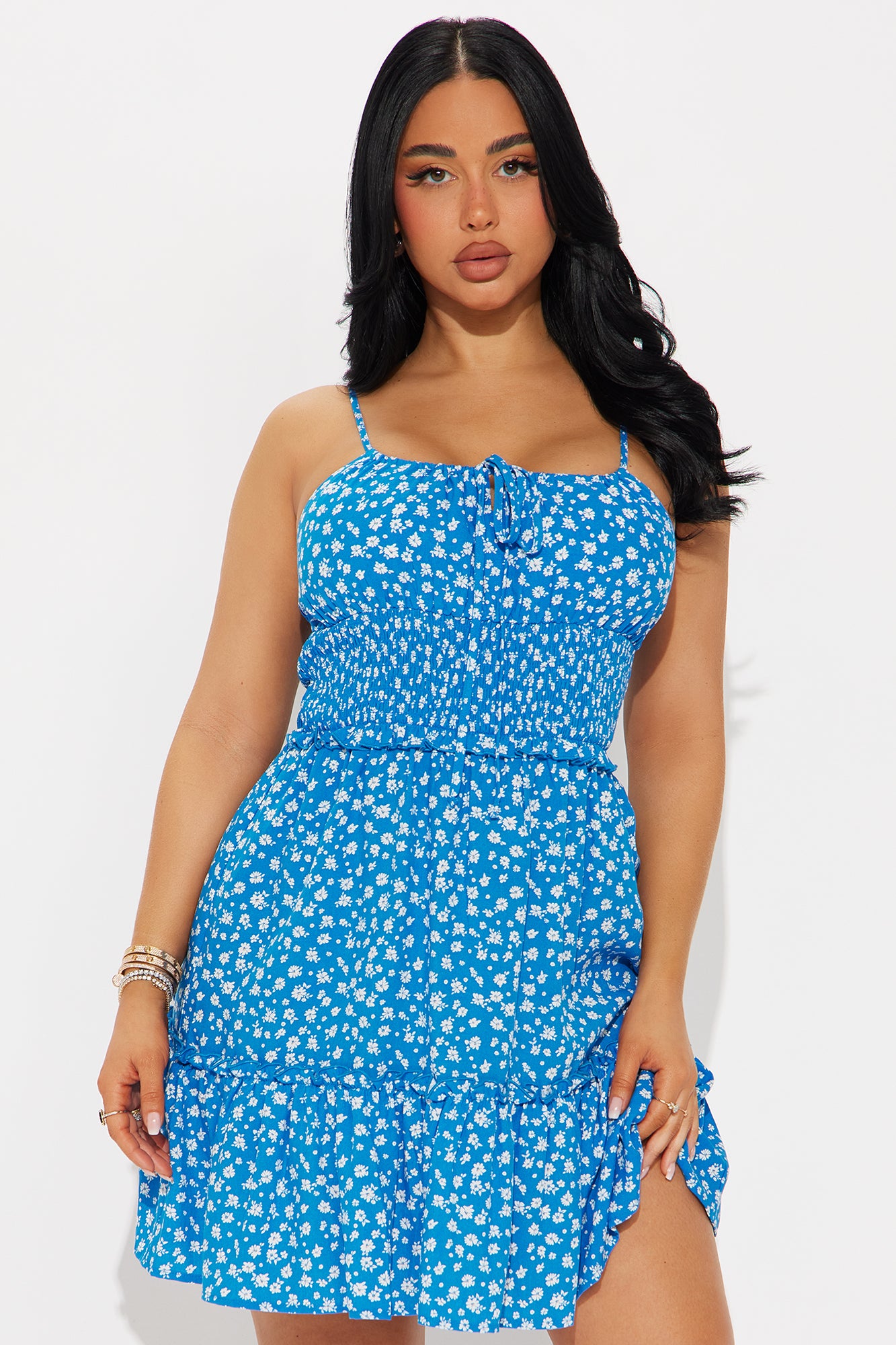 Melinda Smocked Mini Dress - Royal/combo