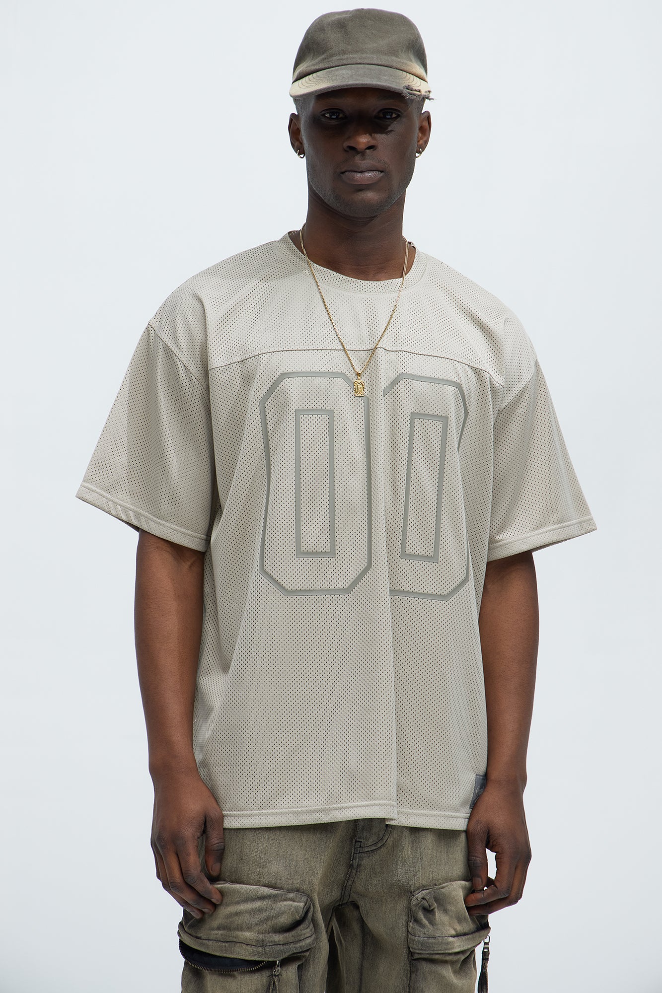 Mesh Boxy Football Short Sleeve Tee - Sand
