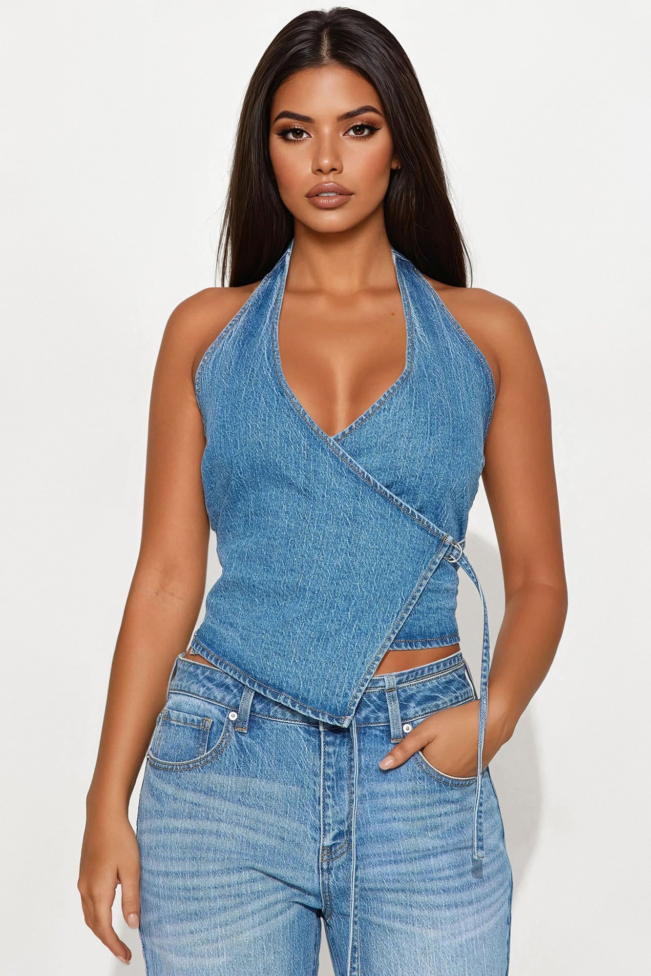 Angela Denim Pant Set - Medium Wash