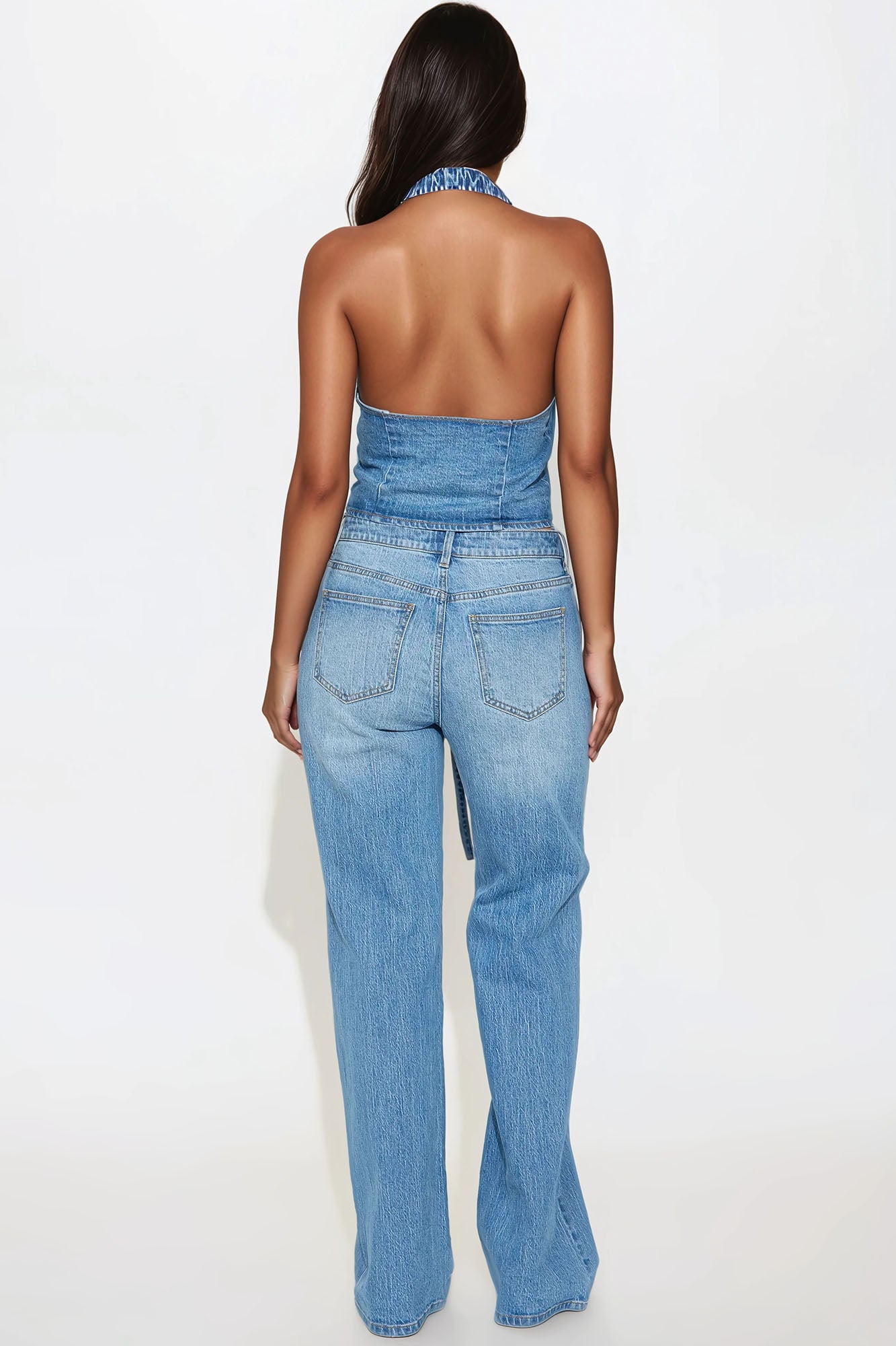 Angela Denim Pant Set - Medium Wash