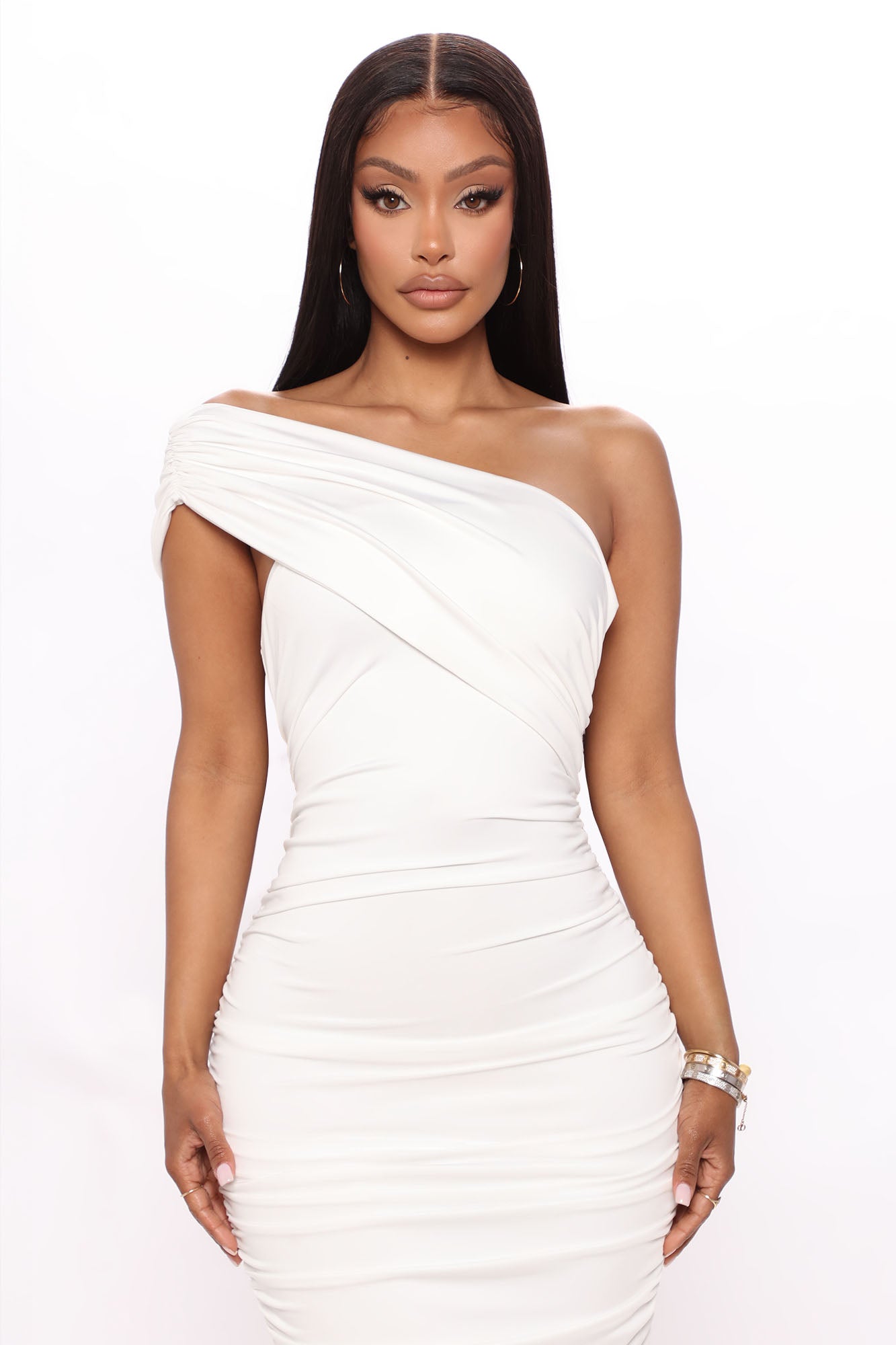 Emmalyn Ruched Midi Dress - White