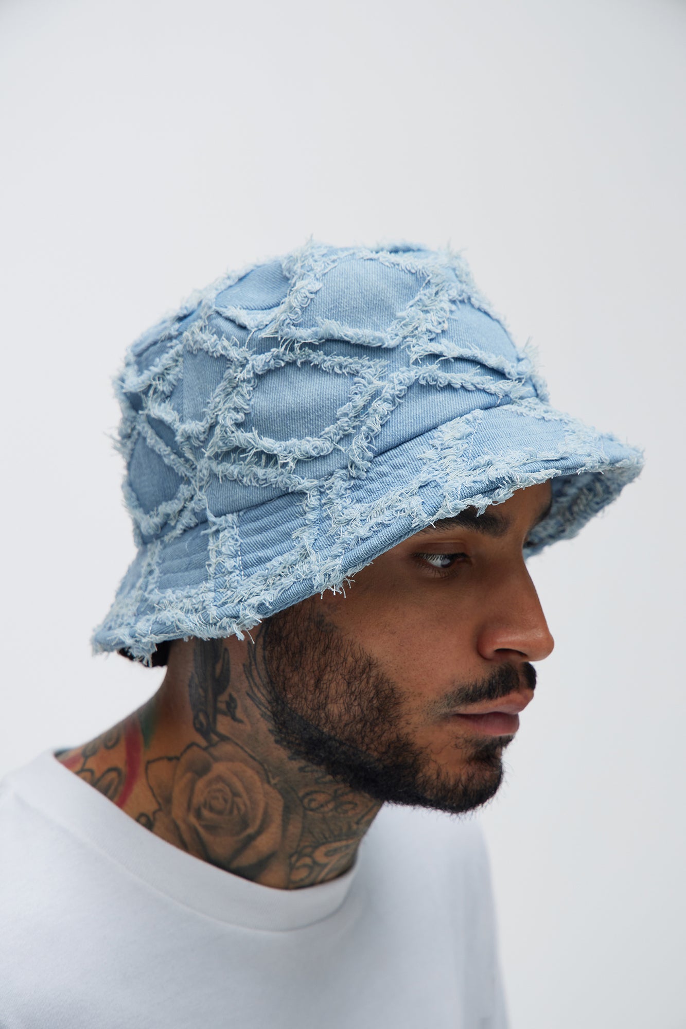 Frayed Denim Bucket Hat - Blue