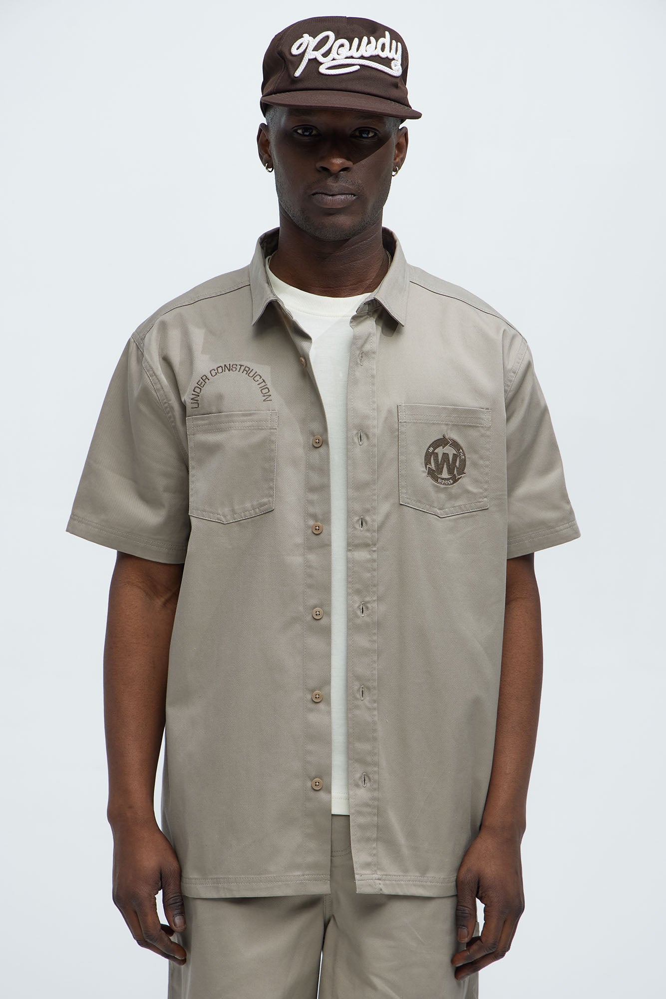 In The Works Short Sleeve Button Up Shirt - Stone