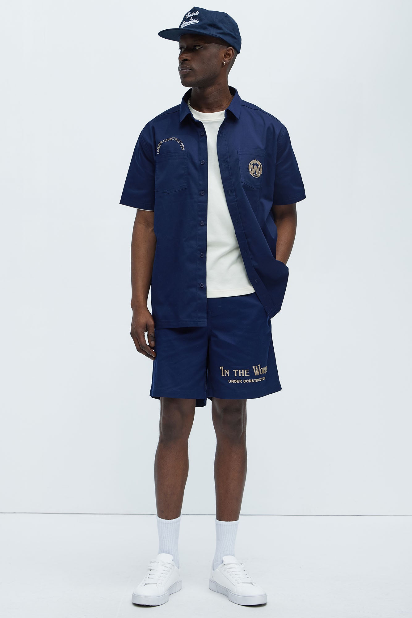 In The Works Short Sleeve Button Up Shirt - Navy