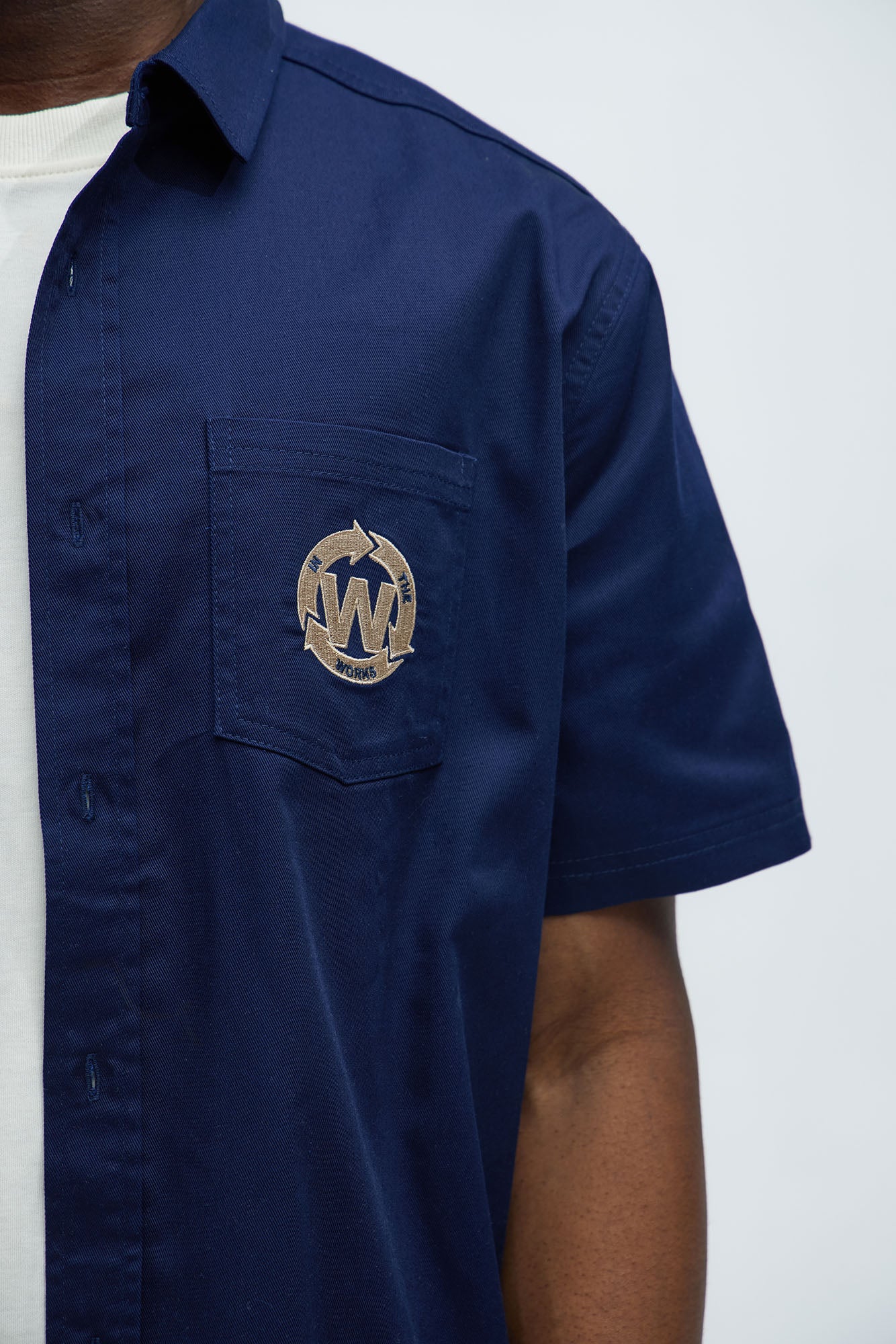 In The Works Short Sleeve Button Up Shirt - Navy