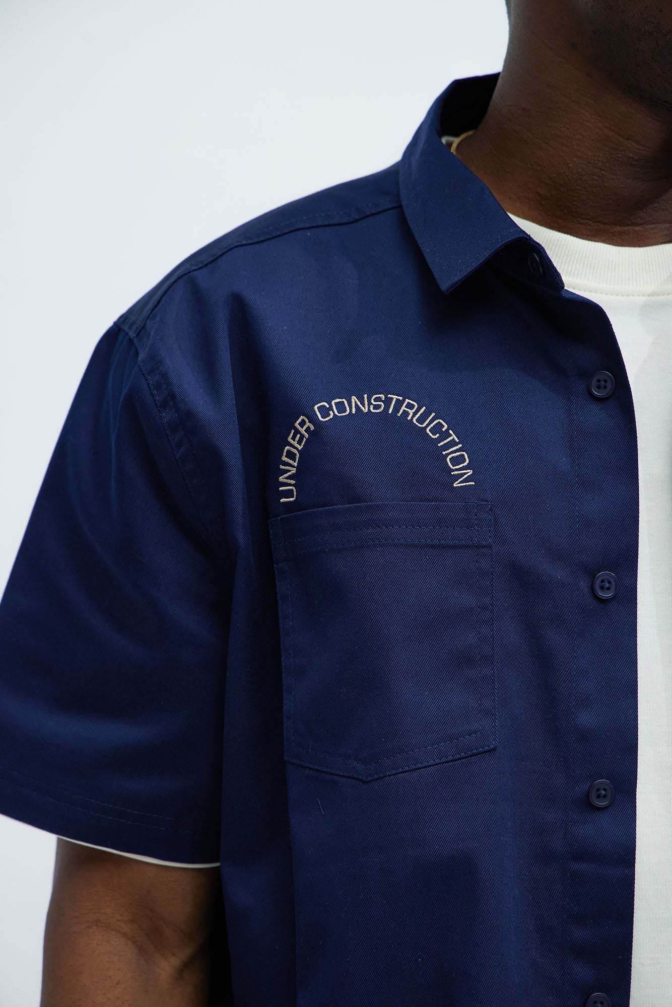 In The Works Short Sleeve Button Up Shirt - Navy