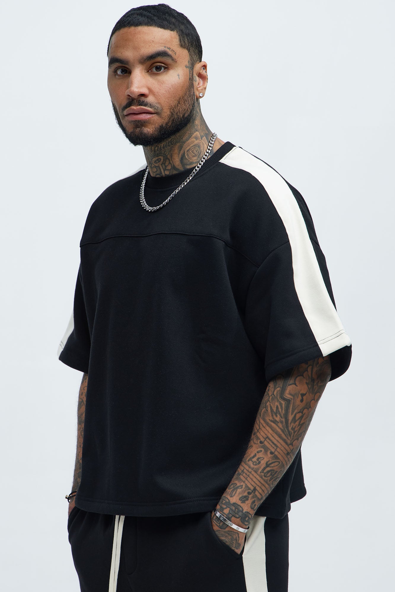 Tayson Oversized Heavyweight Striped Tee - Black