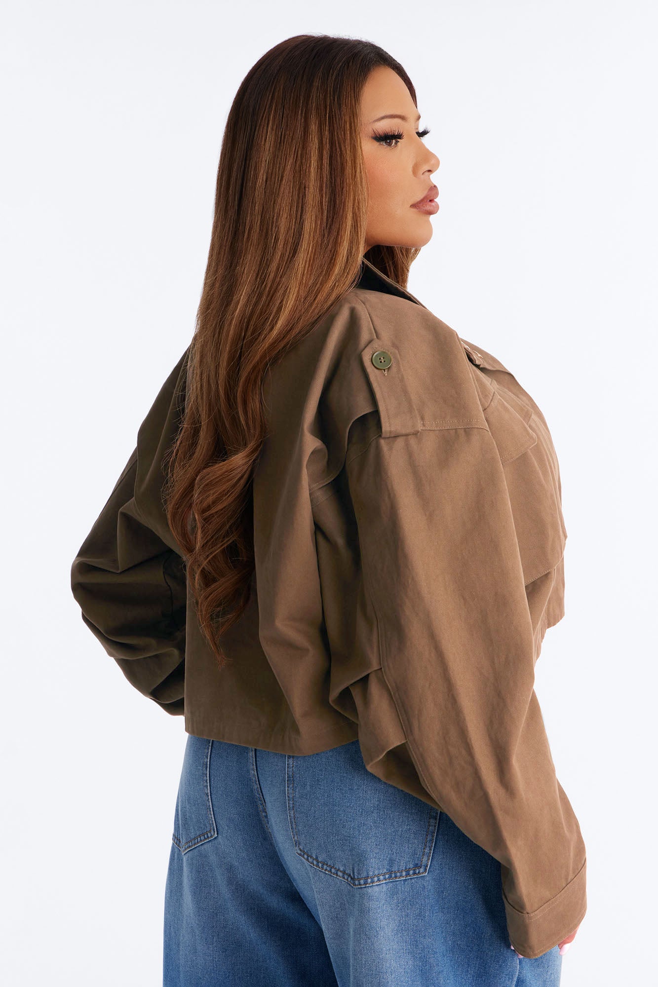 Mission Accomplished Cropped Funnel Neck Utility Jacket - Khaki