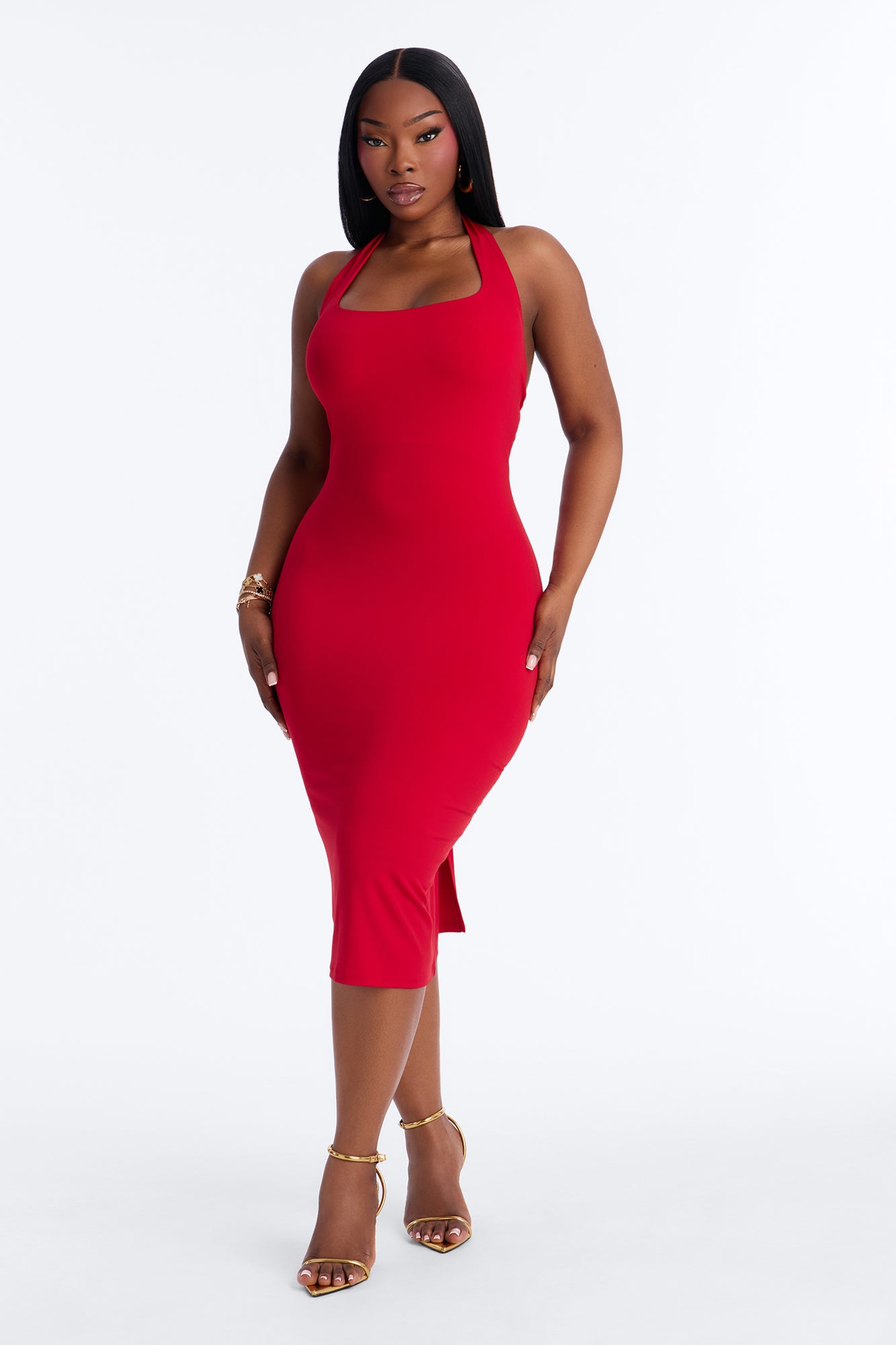 Nellie Double Lined Midi Dress - Red