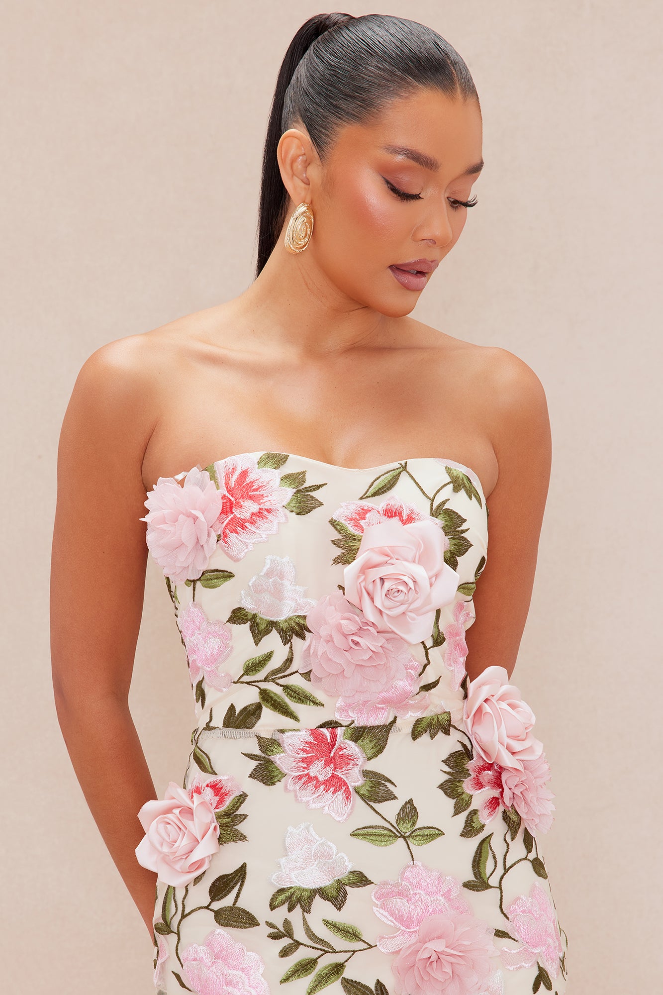 Mary Embroidered Midi Dress - Pink/combo