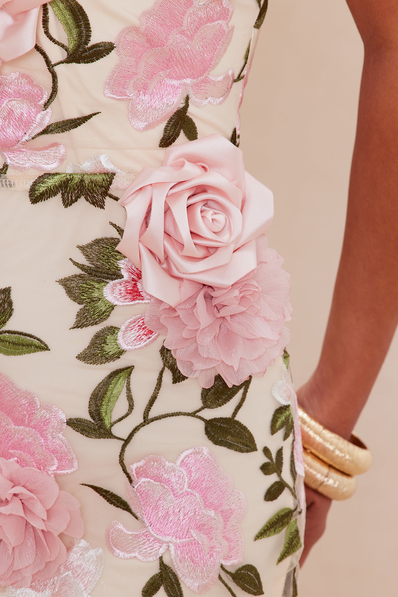 Mary Embroidered Midi Dress - Pink/combo
