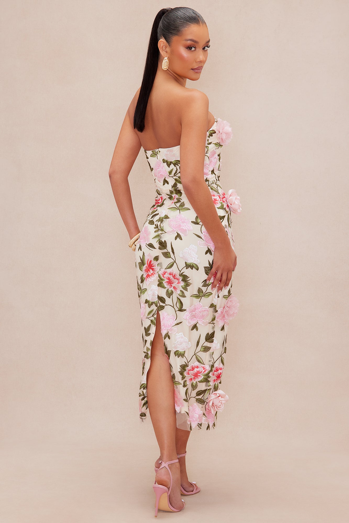 Mary Embroidered Midi Dress - Pink/combo