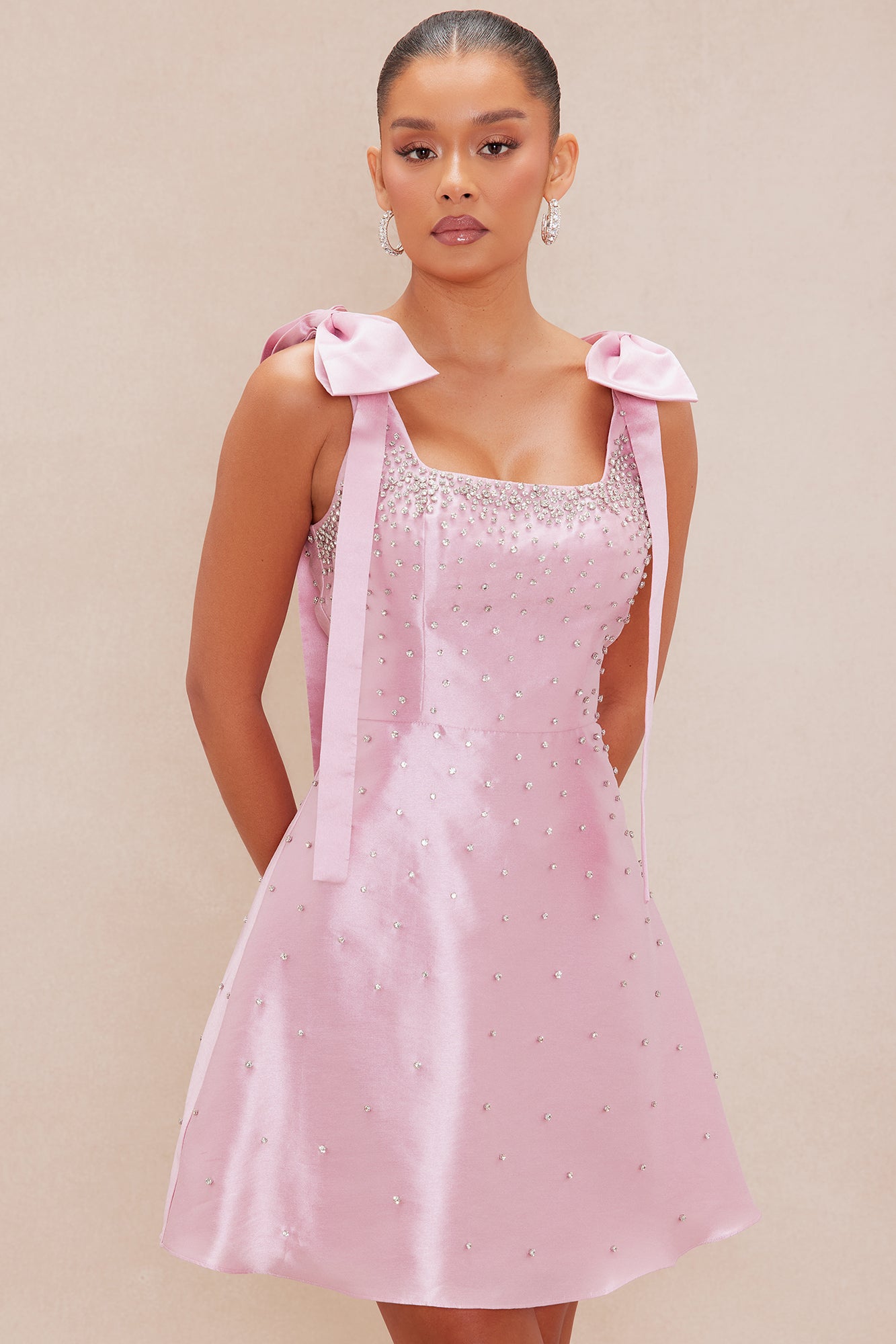 Dana Embellished Satin Mini Dress - Pink