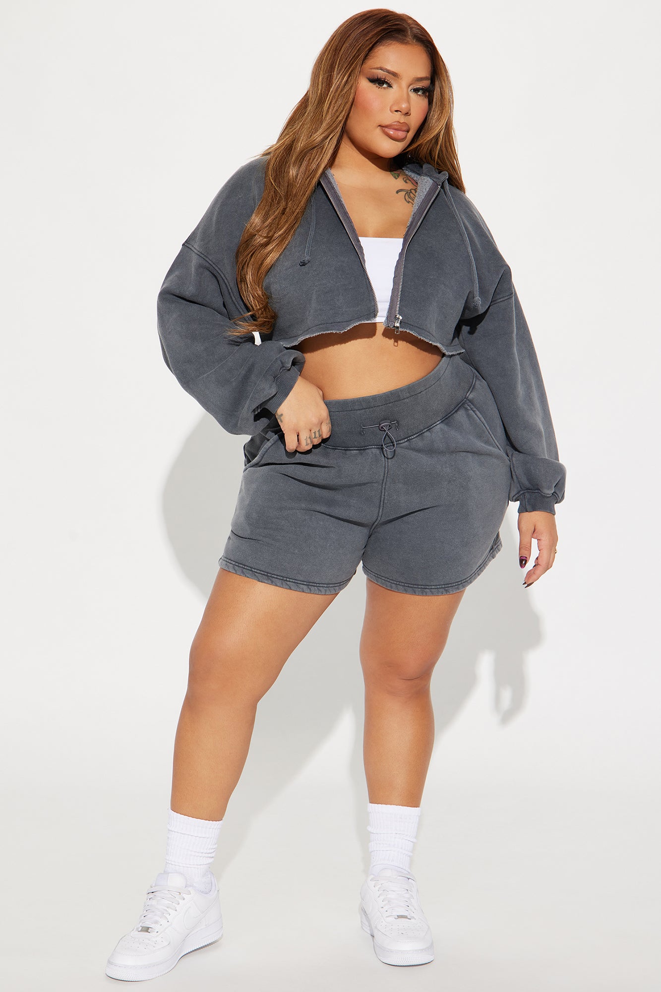 On The Go Fleece Short Set - Charcoal