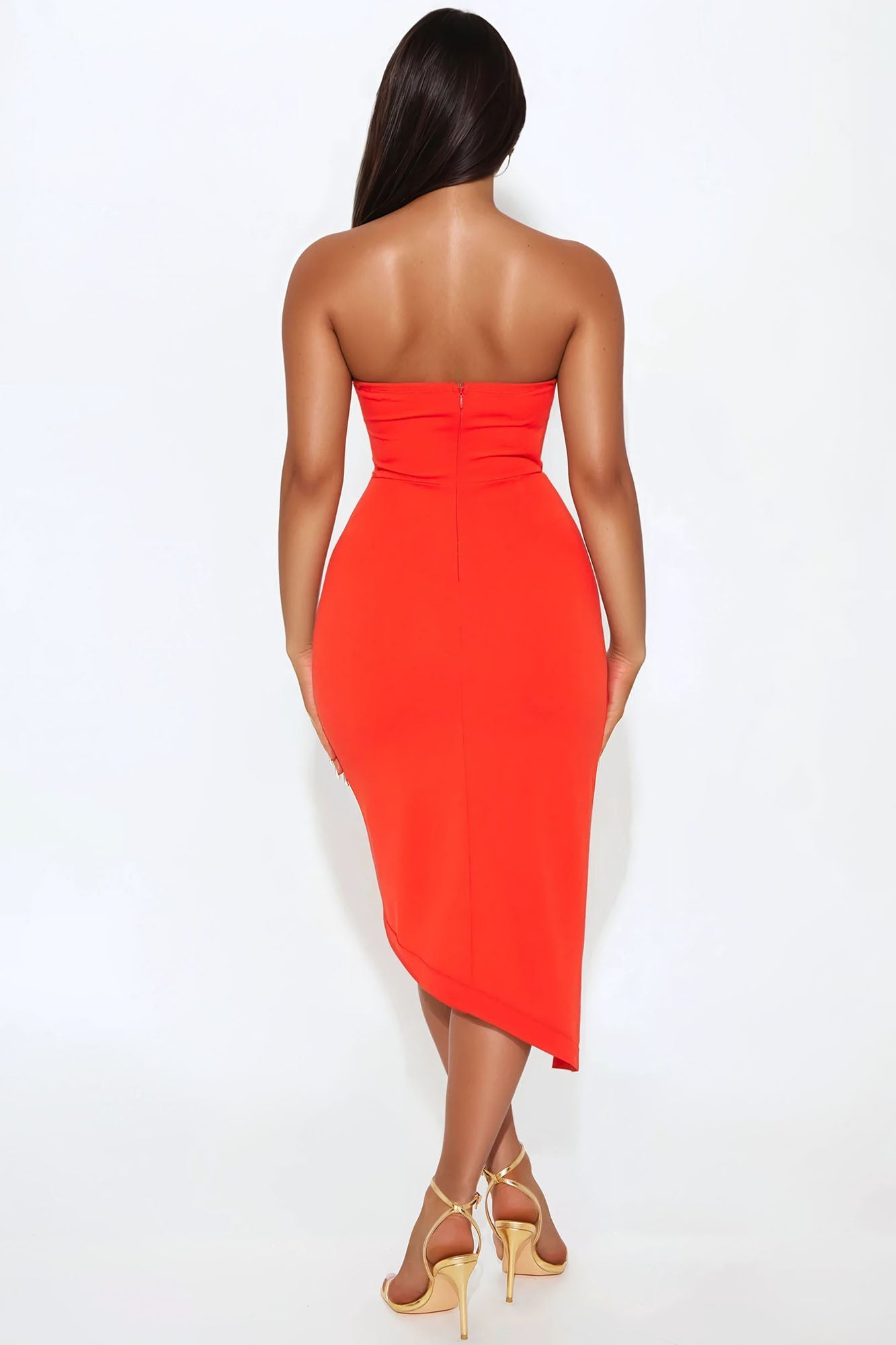 Fine Dining Strapless Midi Dress - Orange