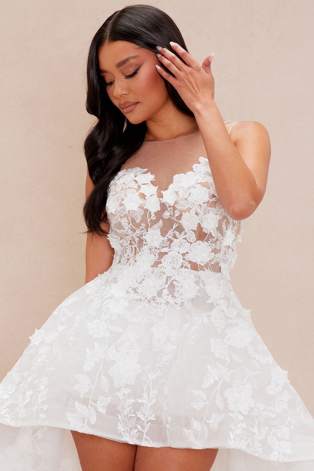 Alicia Embroidered High Low Gown - White