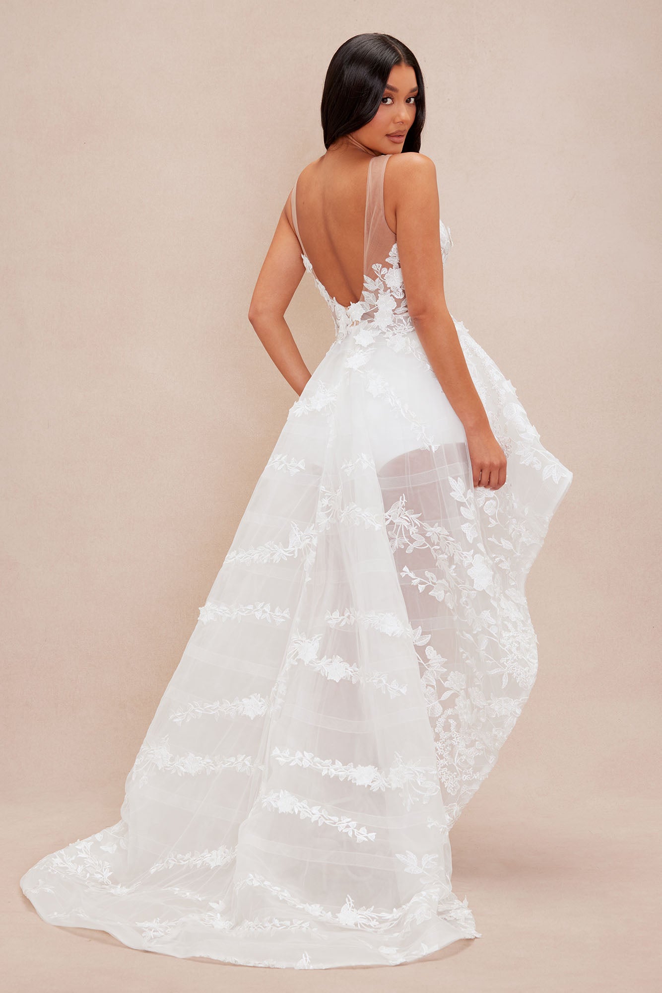 Alicia Embroidered High Low Gown - White