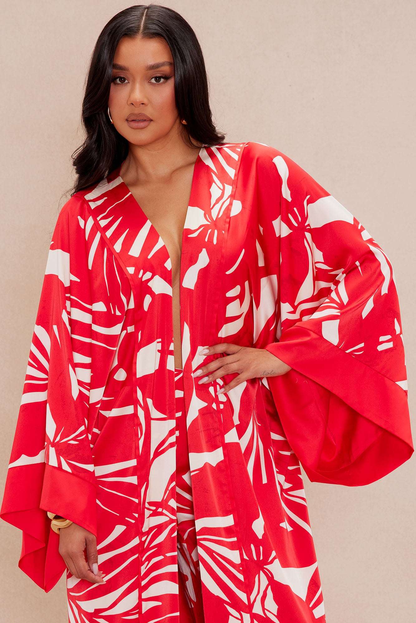 Silvina Satin Kimono - Red/combo