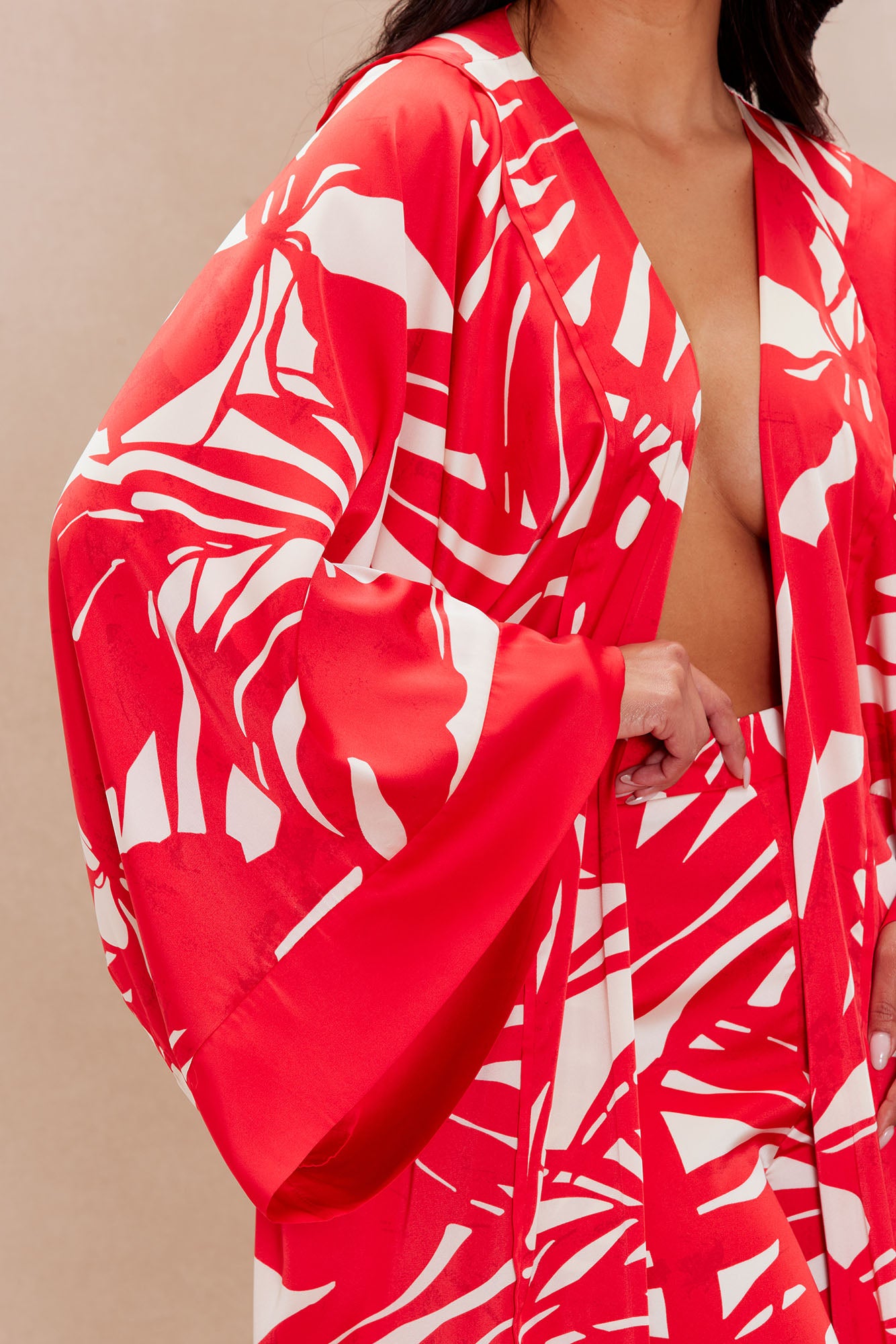 Silvina Satin Kimono - Red/combo