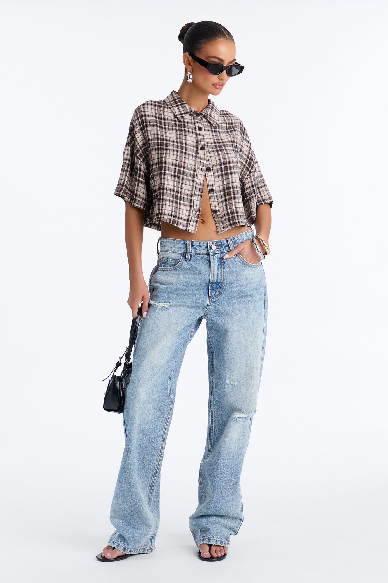 Cozy Girl Plaid Shirt - Brown/combo