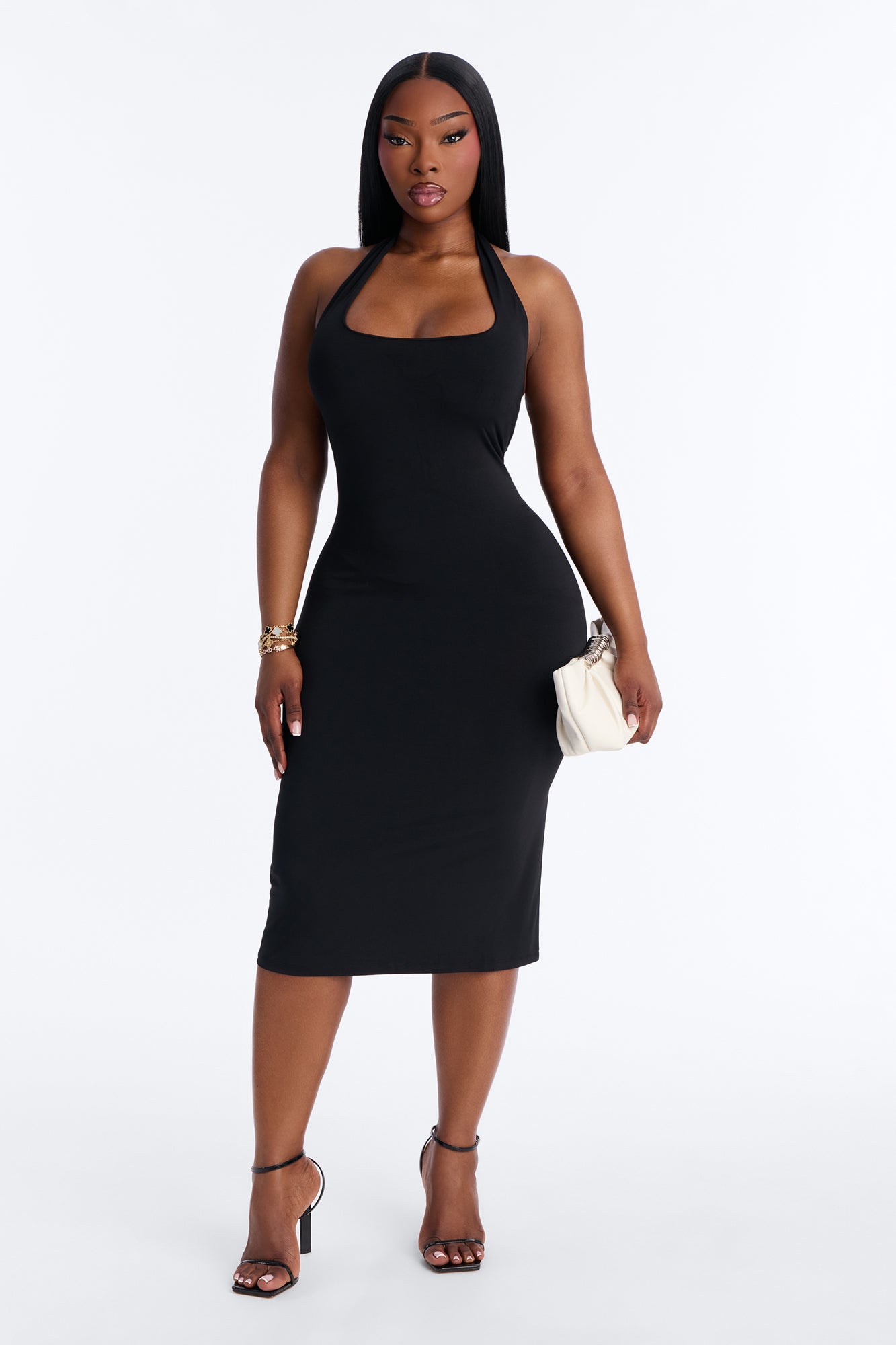 Nellie Double Lined Midi Dress - Black