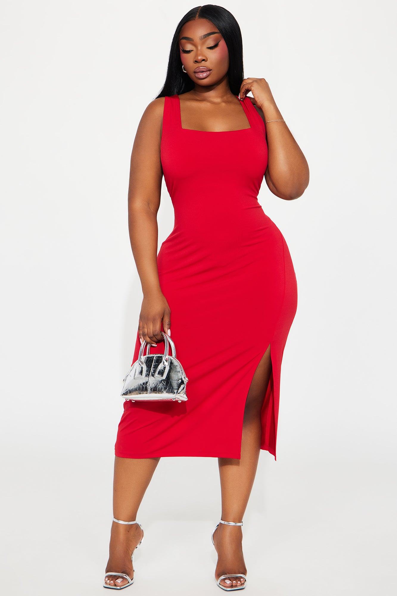 Kiss Me Sleeveless Midi Dress - Red