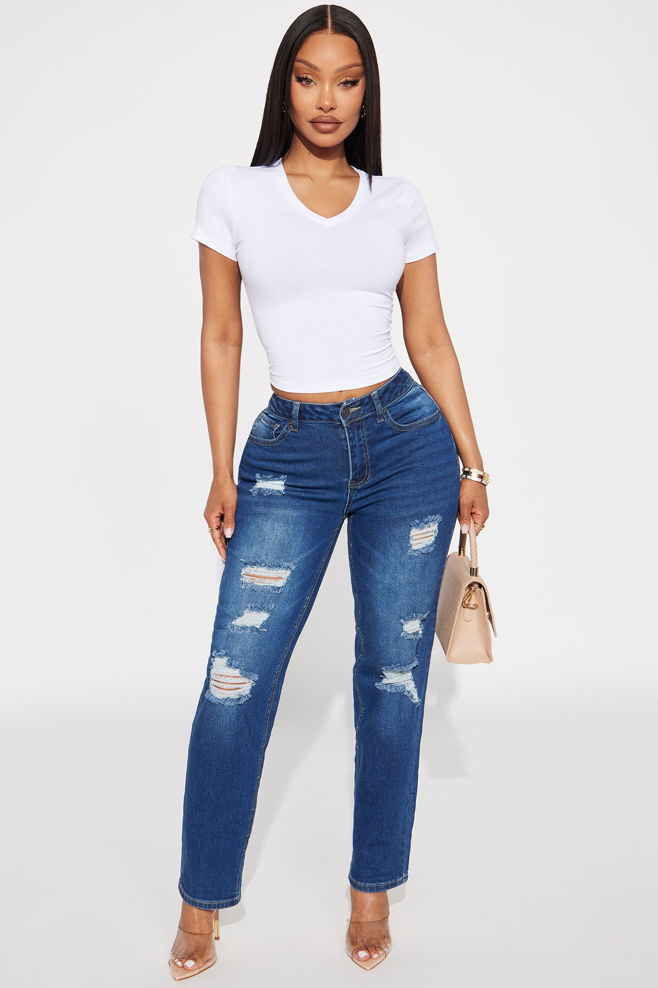 Melina V Neck Baby Tee - White