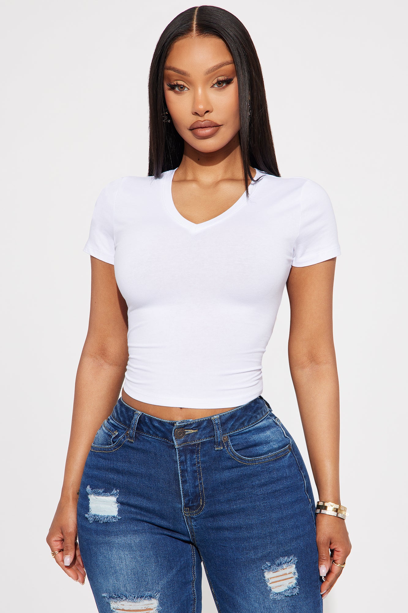 Melina V Neck Baby Tee - White