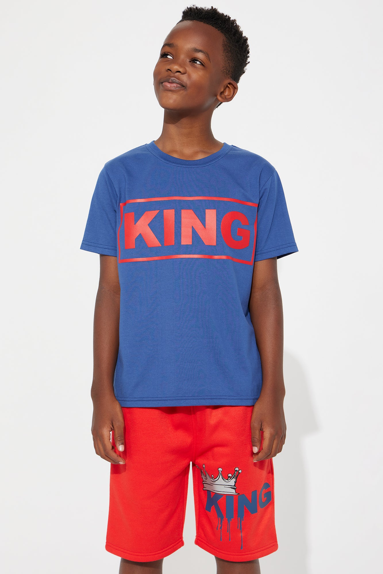 Mini He's A King Fleece Short Set - Navy/combo