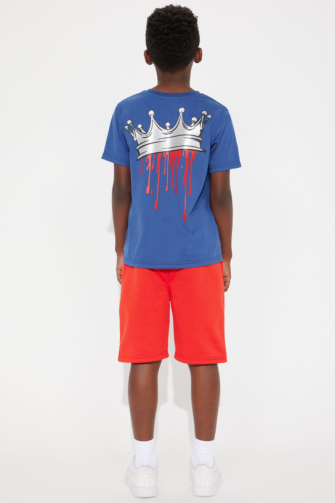Mini He's A King Fleece Short Set - Navy/combo