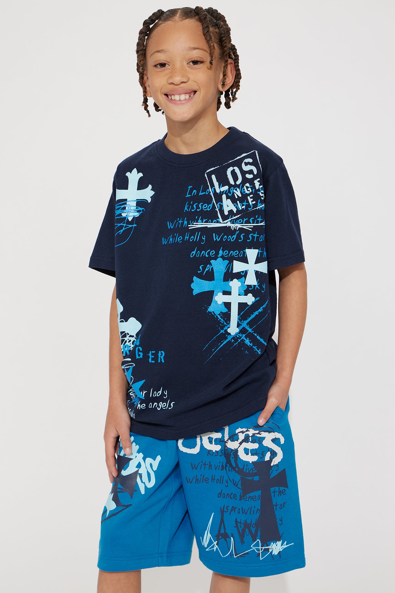 Mini LA Boy's Short Set - Navy/combo