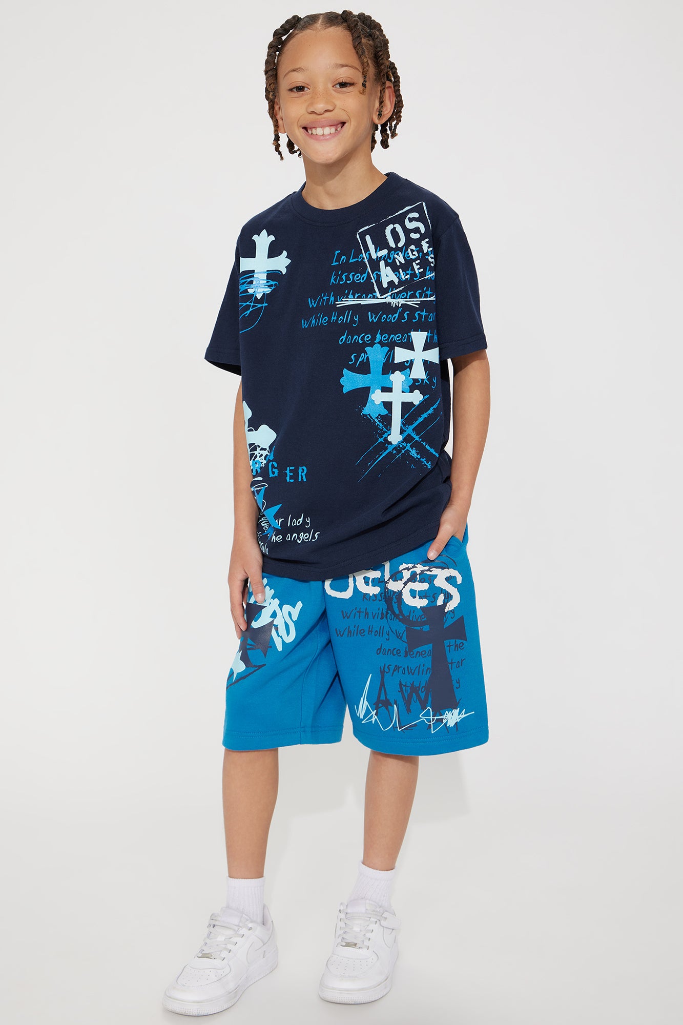 Mini LA Boy's Short Set - Navy/combo