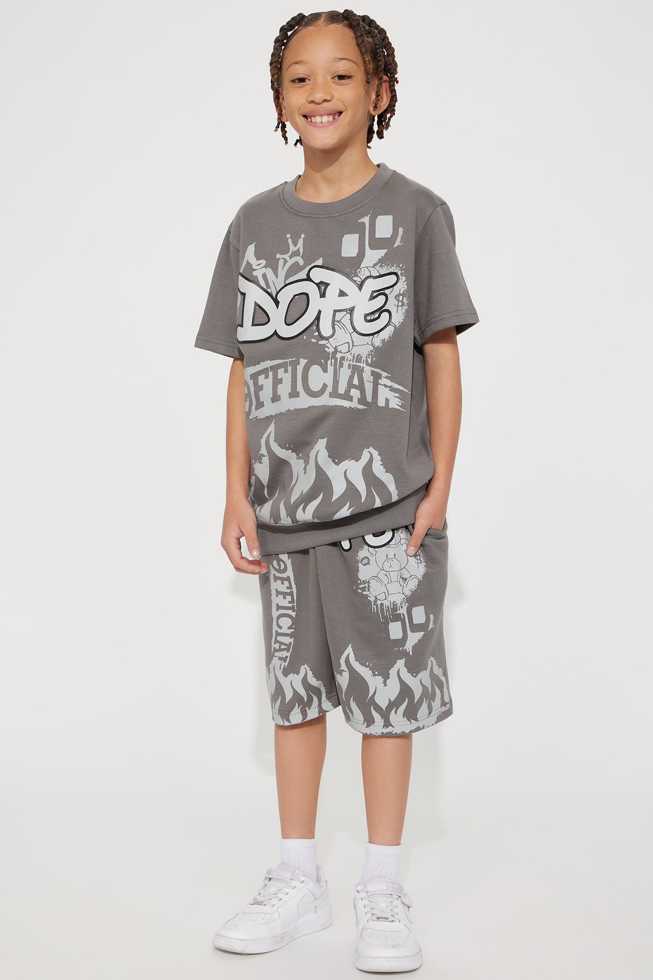 Mini He's Dope Short Set - Grey