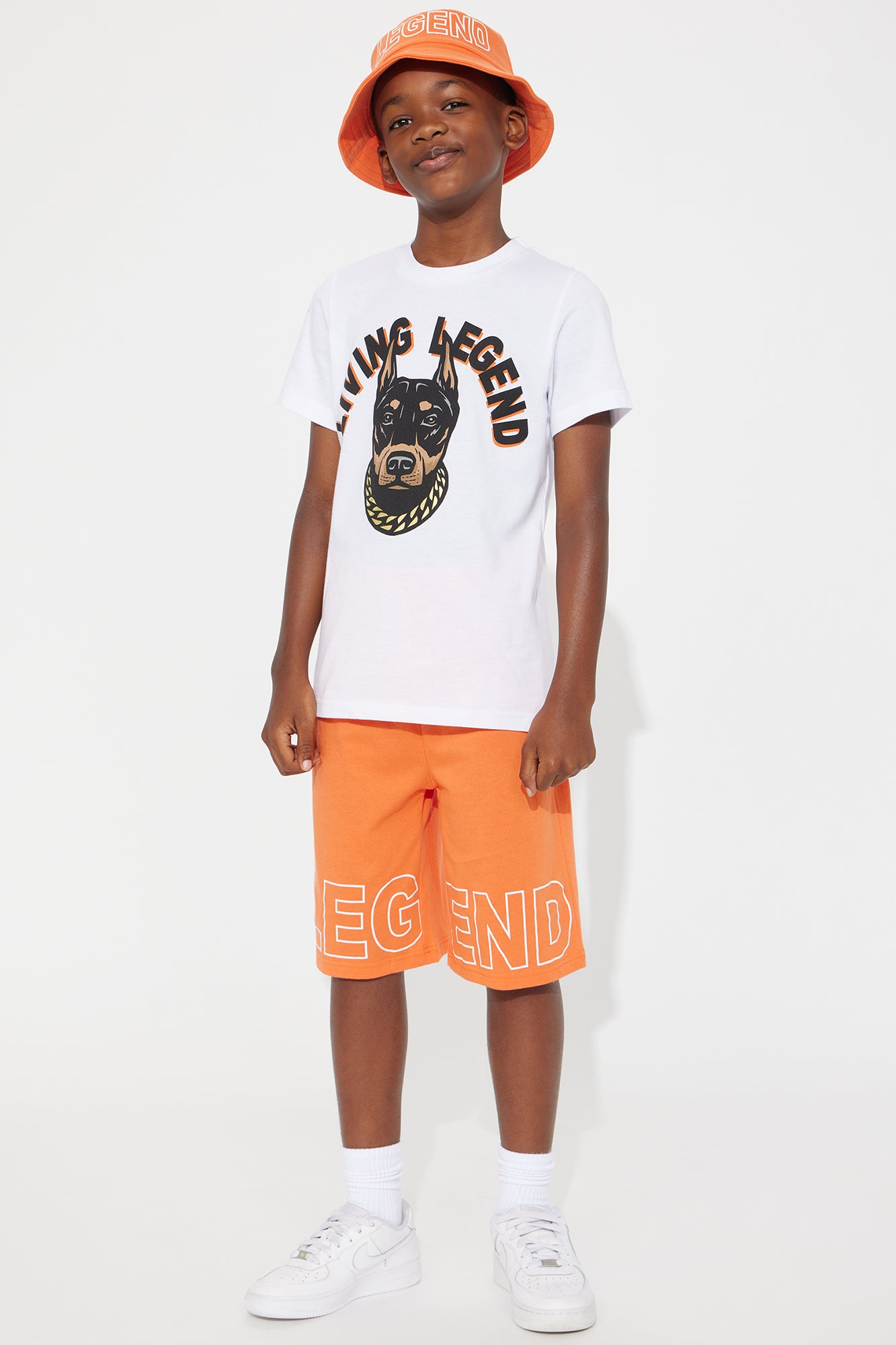 Mini Living Legend Short Set With Bucket Hat - Orange/combo