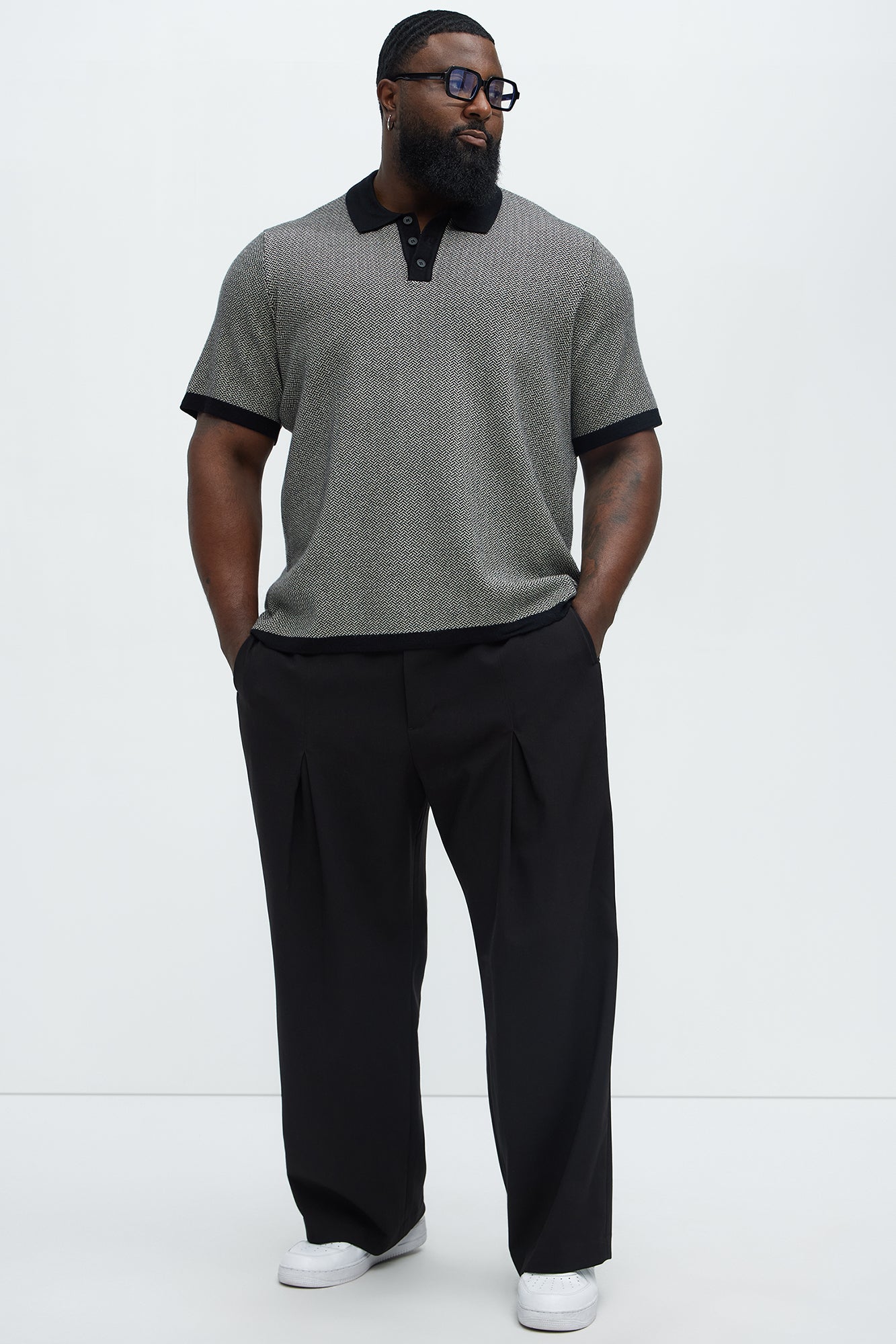 Harry Herringbone Button Down Sweater Polo - Black/combo